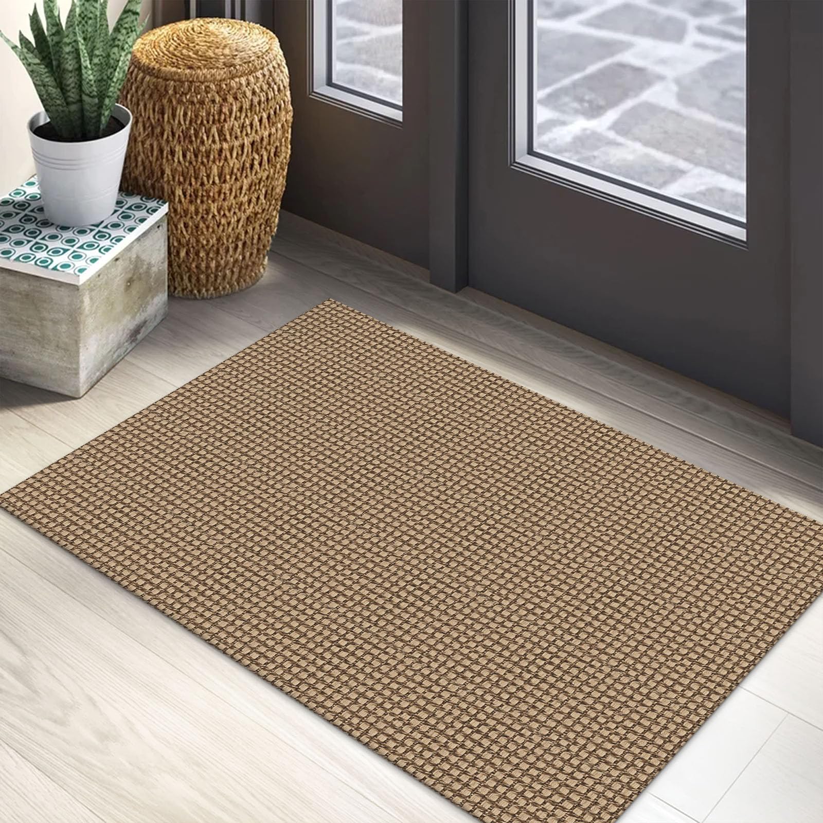 EARTHALL Woven Area Rug 4x6 Ft Washable Rugs for Entryway Non Slip Braided Throw Rugs Bedroom Carpet Cotton Entry Rug Cotton Floor Carpets for Bedroom Dining Room Living Room, Orange/Tan/Brown