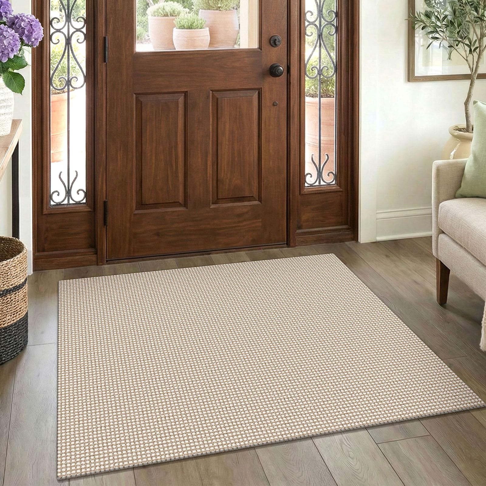 EARTHALL Woven Area Rug 4x6 Ft Washable Rugs for Entryway Non Slip Braided Throw Rugs Bedroom Carpet Cotton Entry Rug Cotton Floor Carpets for Bedroom Dining Room Living Room, Orange/Tan/Brown