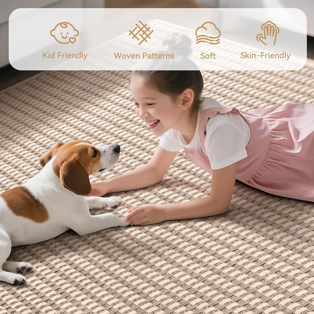 YDKGL Boho Washable Area Rugs 5x7 ft, Non Slip Area Rug for Living Room, Braided Office Rugs Bedroom Rug Woven Washable Indoor Floor Carpets for Office Dining Bedroom Living Room, Easy to Clean, Brown