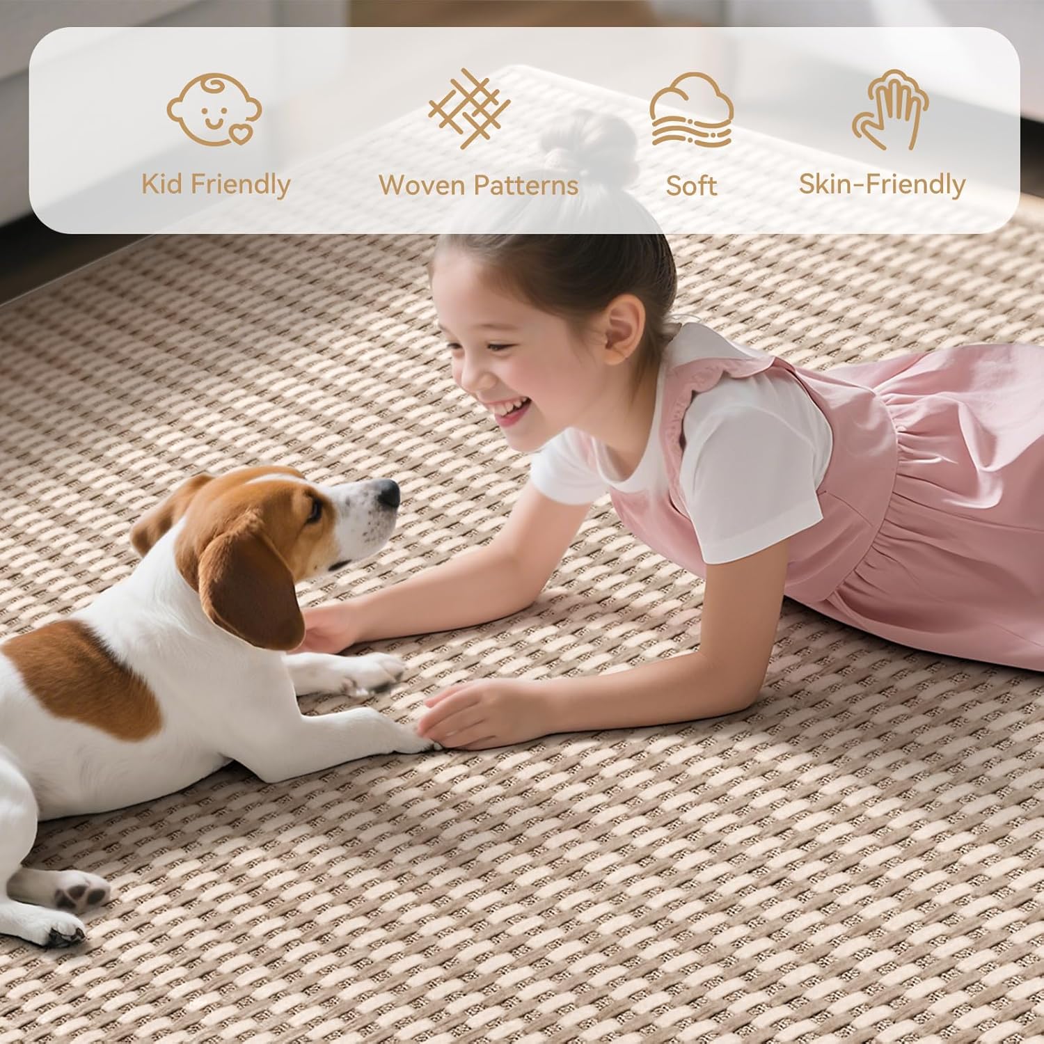YDKGL Boho Washable Area Rugs 5x7 ft, Non Slip Area Rug for Living Room, Braided Office Rugs Bedroom Rug Woven Washable Indoor Floor Carpets for Office Dining Bedroom Living Room, Easy to Clean, Brown
