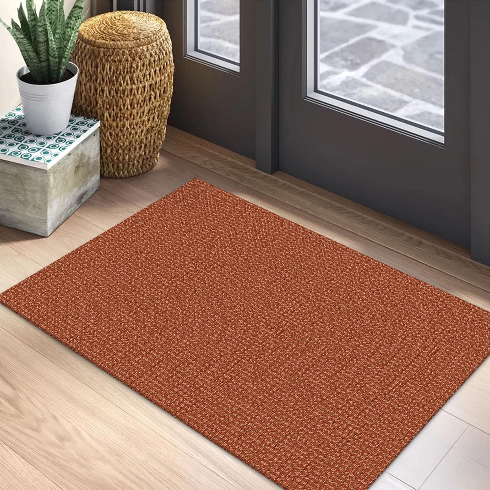 EARTHALL Woven Area Rug 4x6 Ft Washable Rugs for Entryway Non Slip Braided Throw Rugs Bedroom Carpet Cotton Entry Rug Cotton Floor Carpets for Bedroom Dining Room Living Room, Orange/Tan/Brown