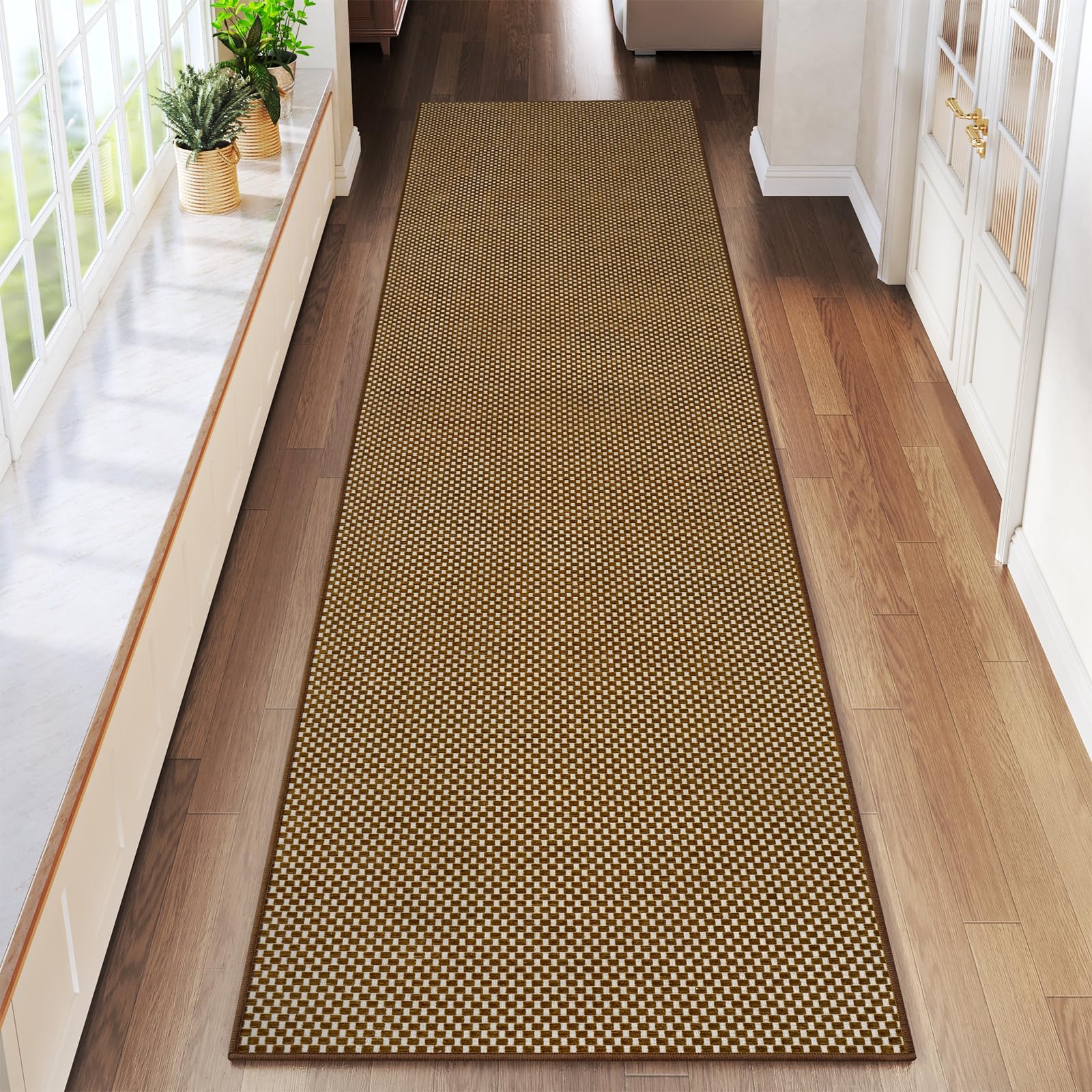 YDKGL Boho Washable Area Rugs 5x7 ft, Non Slip Area Rug for Living Room, Braided Office Rugs Bedroom Rug Woven Washable Indoor Floor Carpets for Office Dining Bedroom Living Room, Easy to Clean, Brown