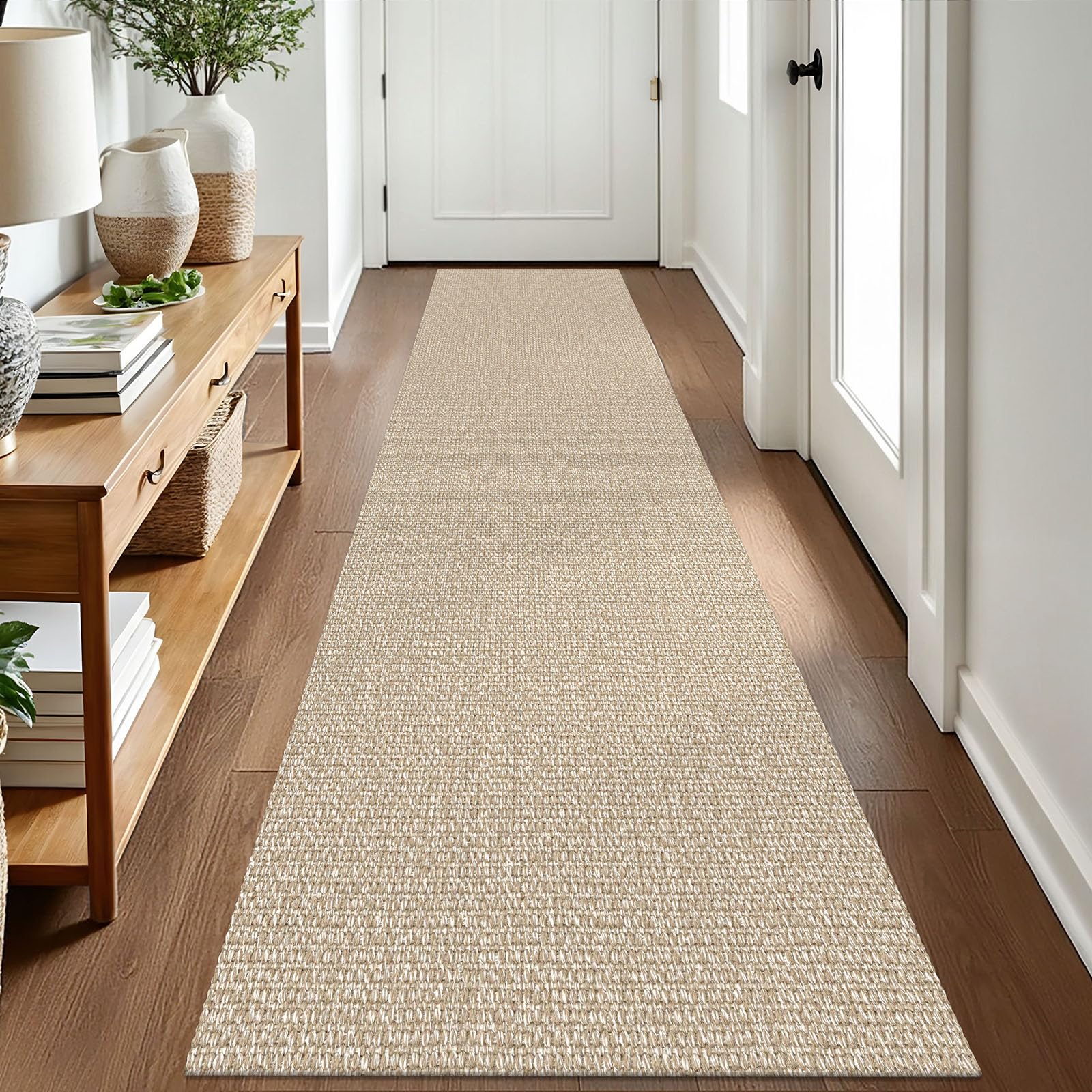 EARTHALL Washable Area Rug 4x6 Ft Non Slip Rugs for Entryway Braided Rubber Backed Bedroom Carpet Cotton Entry Rug Woven Floor Carpets for Bedroom Dining Room Living Room, Send/Beige
