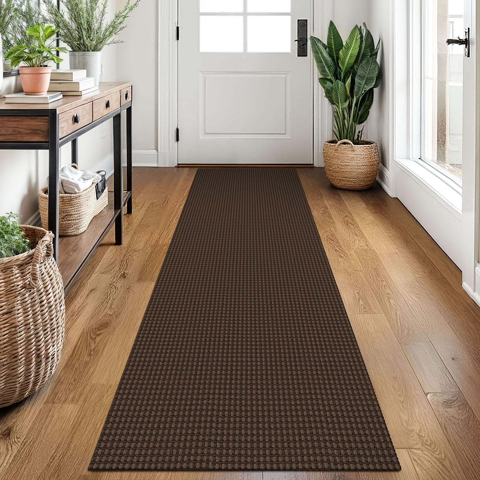 EARTHALL Woven Area Rug 4x6 Ft Washable Rugs for Entryway Non Slip Braided Throw Rugs Bedroom Carpet Cotton Entry Rug Cotton Floor Carpets for Bedroom Dining Room Living Room, Orange/Tan/Brown