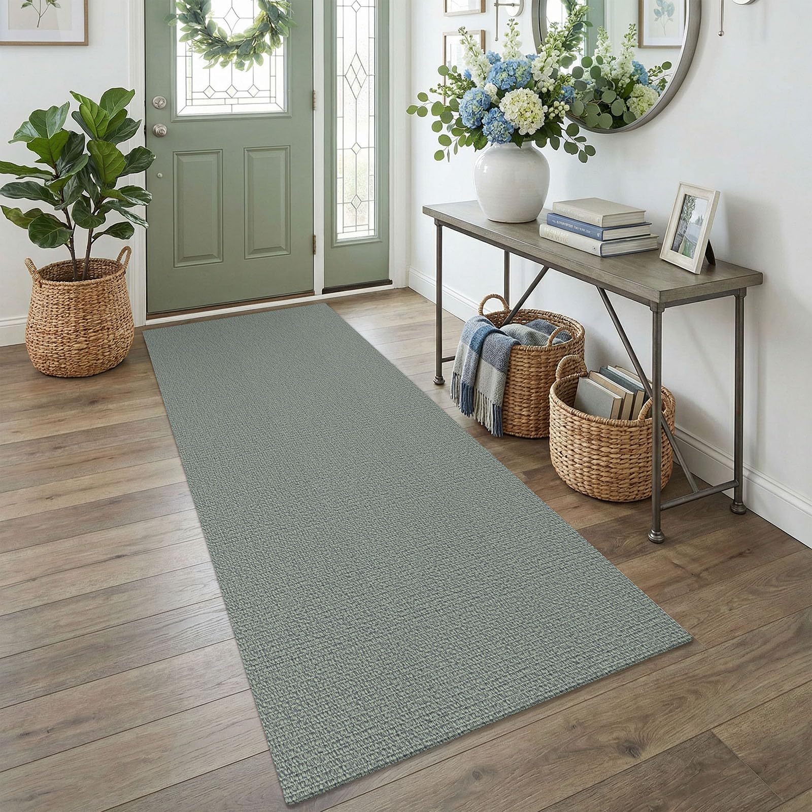 EARTHALL Washable Area Rug 4x6 Ft Non Slip Rugs for Entryway Braided Rubber Backed Bedroom Carpet Cotton Entry Rug Woven Floor Carpets for Bedroom Dining Room Living Room, Send/Beige