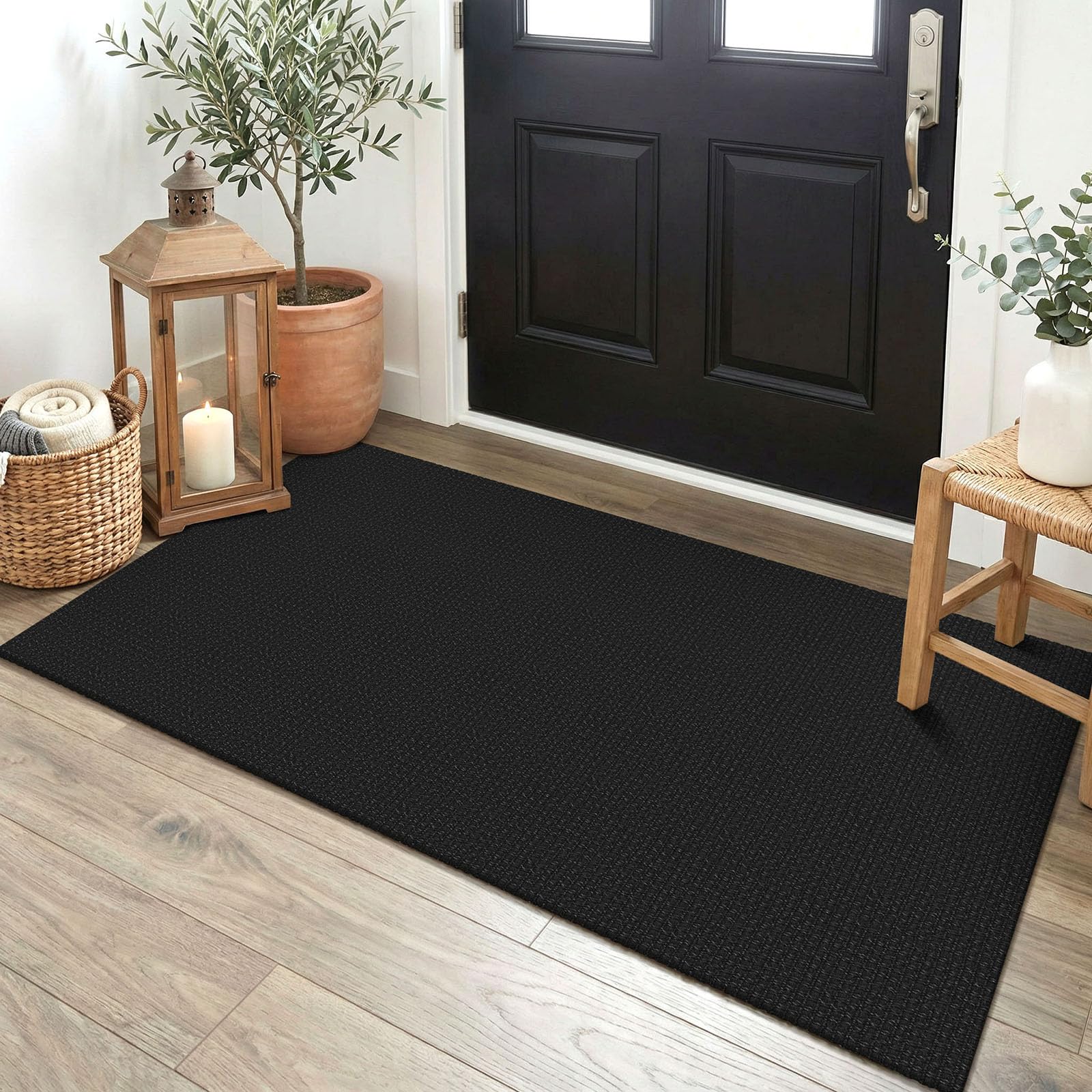 EARTHALL Woven Area Rug 4x6 Ft Washable Rugs for Entryway Non Slip Braided Throw Rugs Bedroom Carpet Cotton Entry Rug Cotton Floor Carpets for Bedroom Dining Room Living Room, Orange/Tan/Brown