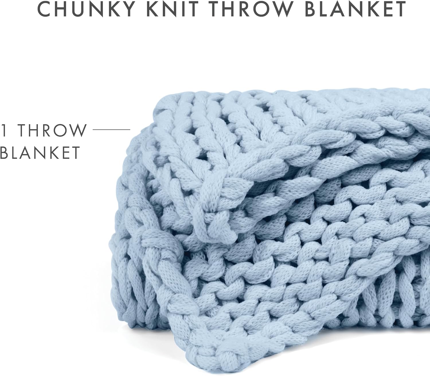 Linen Market Beddings Oversized Chunky Knit Throw Blanket-100% Ultra-Soft Acrylic Hypoallergenic - 47'' x 59'' Cozy Home Accent for Snuggling, Lounging, and Stylish Décor (Light Blue)