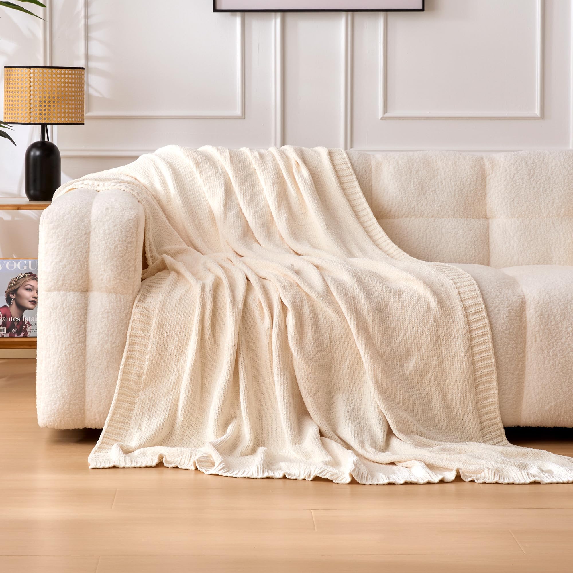 Grey Chunky Chenille Knit Throw Blanket 60x80 Inch Soft Cozy Sofa Bed Cover