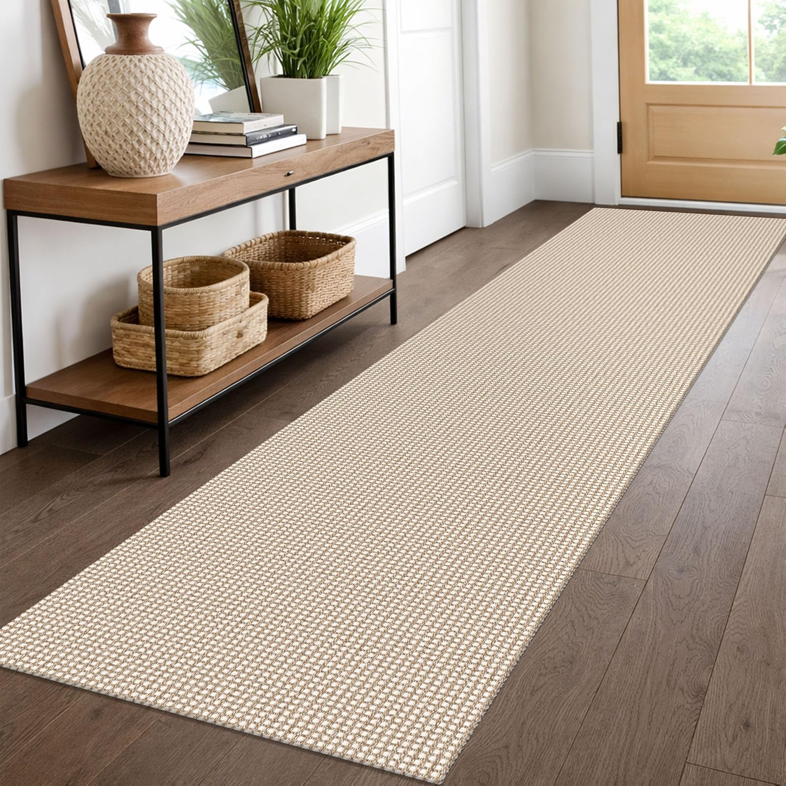 EARTHALL Woven Area Rug 4x6 Ft Washable Rugs for Entryway Non Slip Braided Throw Rugs Bedroom Carpet Cotton Entry Rug Cotton Floor Carpets for Bedroom Dining Room Living Room, Orange/Tan/Brown
