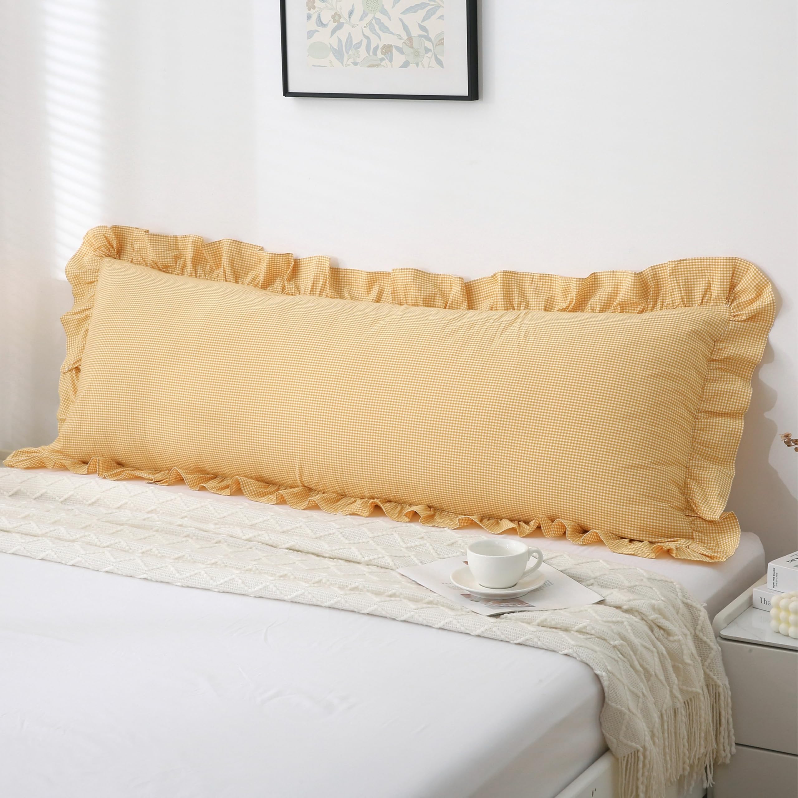 18x18 Taupe White Checkered Cotton Pillow Covers Ruffle Trim Zipper Decor Cushion Cases Set of 2