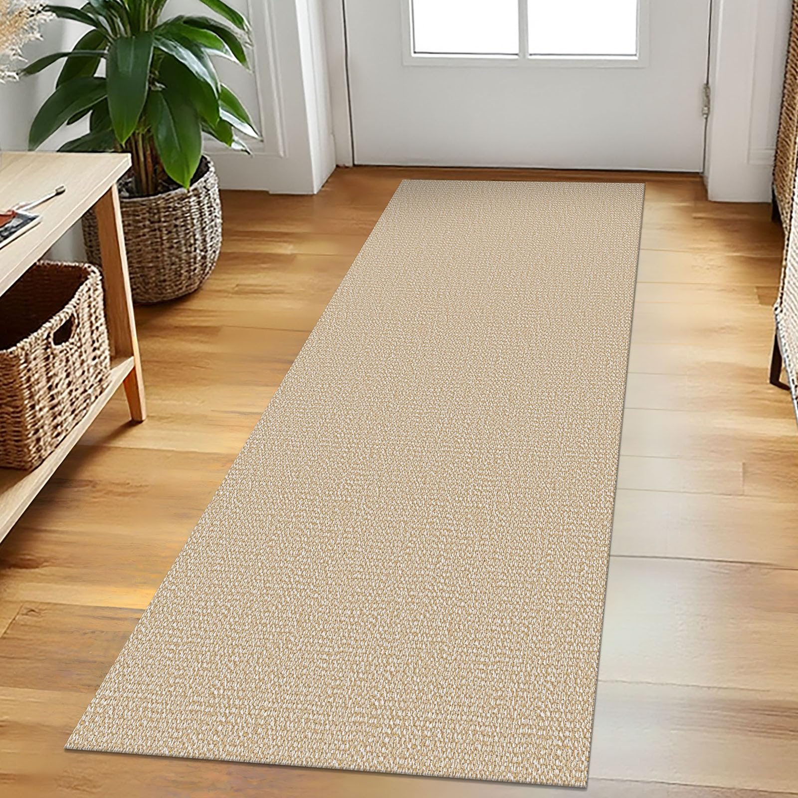 EARTHALL Washable Area Rug 4x6 Ft Non Slip Rugs for Entryway Braided Rubber Backed Bedroom Carpet Cotton Entry Rug Woven Floor Carpets for Bedroom Dining Room Living Room, Send/Beige