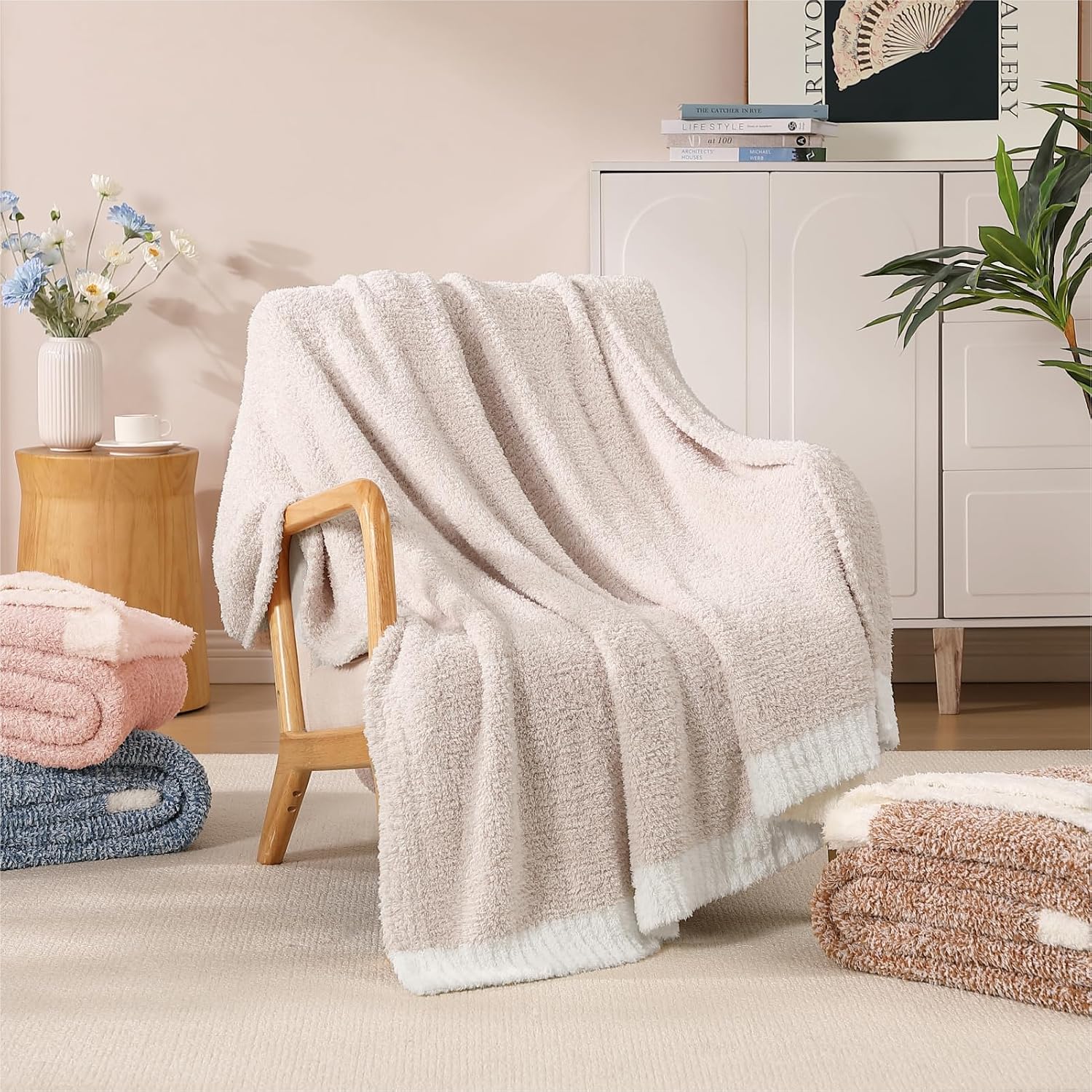 WRENSONGE Throw Blanket Cationic Dyeing Taupe Soft Cozy Fluffy Warm Hand Made Throw Blankets for Couch, Sofa, Chair, Bed, Camping, Picnic, Travel Lightweight Bed Blanket - 50"*60"