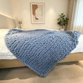Chunky Knit Throw Blanket 48"*71", Hand Knitted Warm Chenille Blanket, Soft Thick Large Rope Knot Cable Crochet Blankets for Couch Bed Sofa, Ideal (Light Brown)