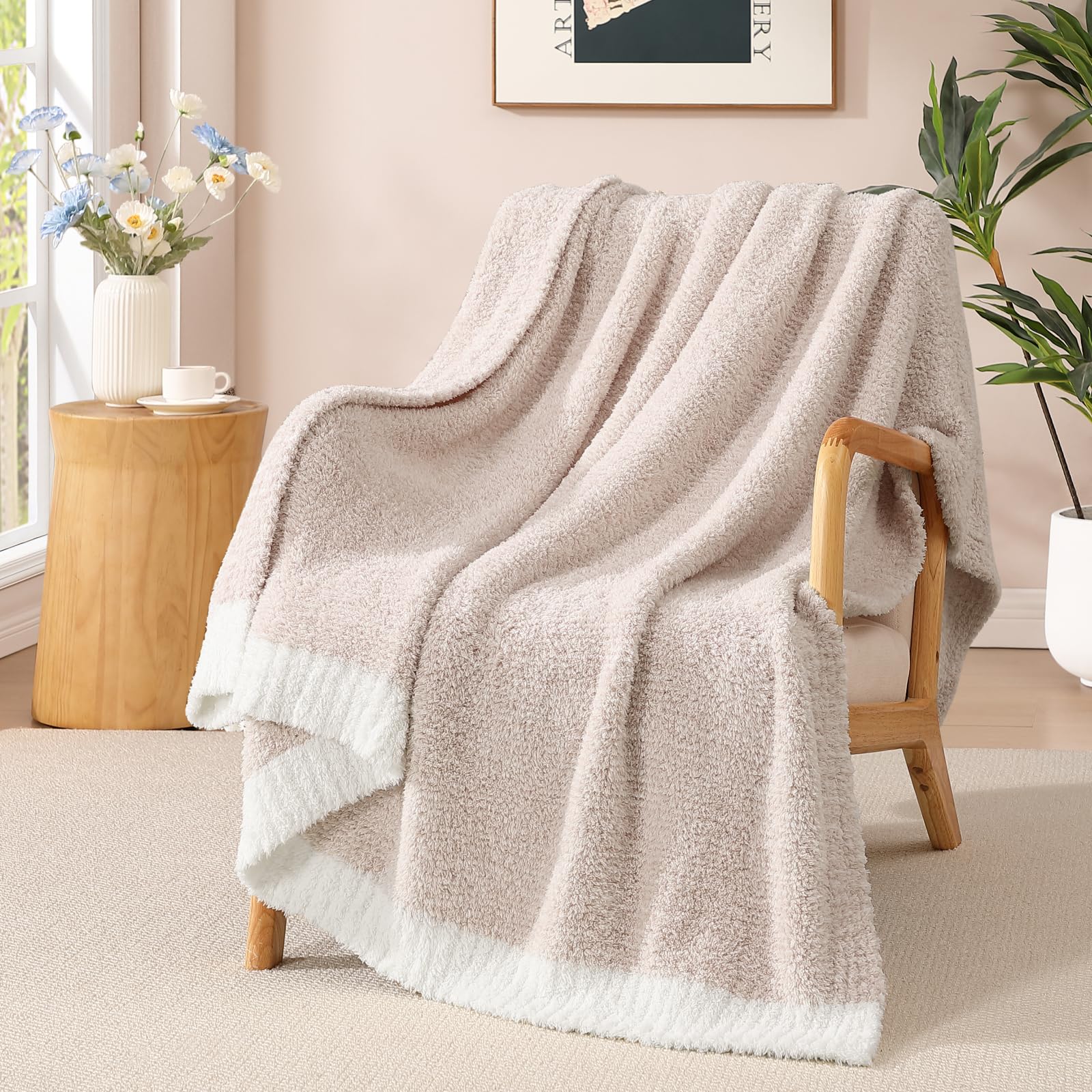 WRENSONGE Throw Blanket Cationic Dyeing Taupe Soft Cozy Fluffy Warm Hand Made Throw Blankets for Couch, Sofa, Chair, Bed, Camping, Picnic, Travel Lightweight Bed Blanket - 50"*60"