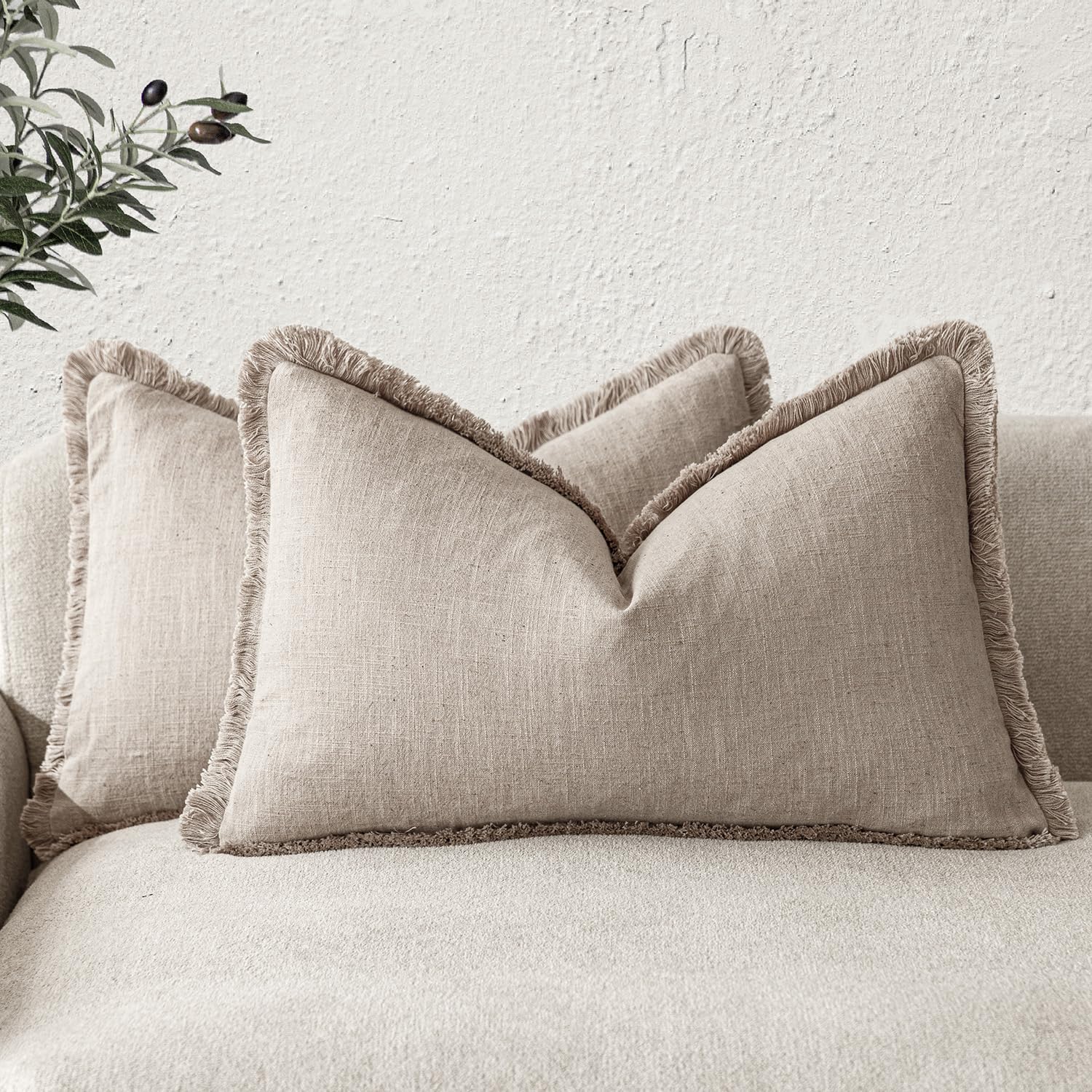 Foindtower Set of 2 Decorative Linen Fringe Throw Pillow Covers Boho Farmhouse Cushion Cover with Tassels Soft Accent Pillowcase for Couch Chair Sofa Bed Living Room Home Decor,20×20 Inch,Sky Blue