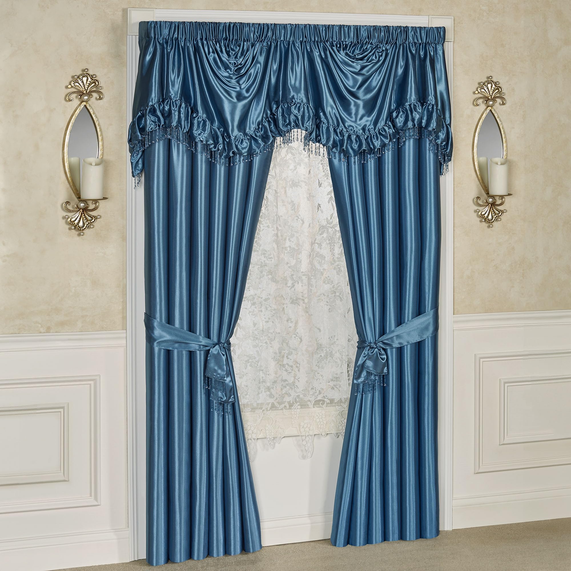 Touch of Class Portia Luxury Window Treatment | Rich Smoky Topaz | Premier Smooth Polyester Satin Elegant 2 Piece Lined Window Drapery Set with Empire Valance and 84 Inch Long Curtain Pair