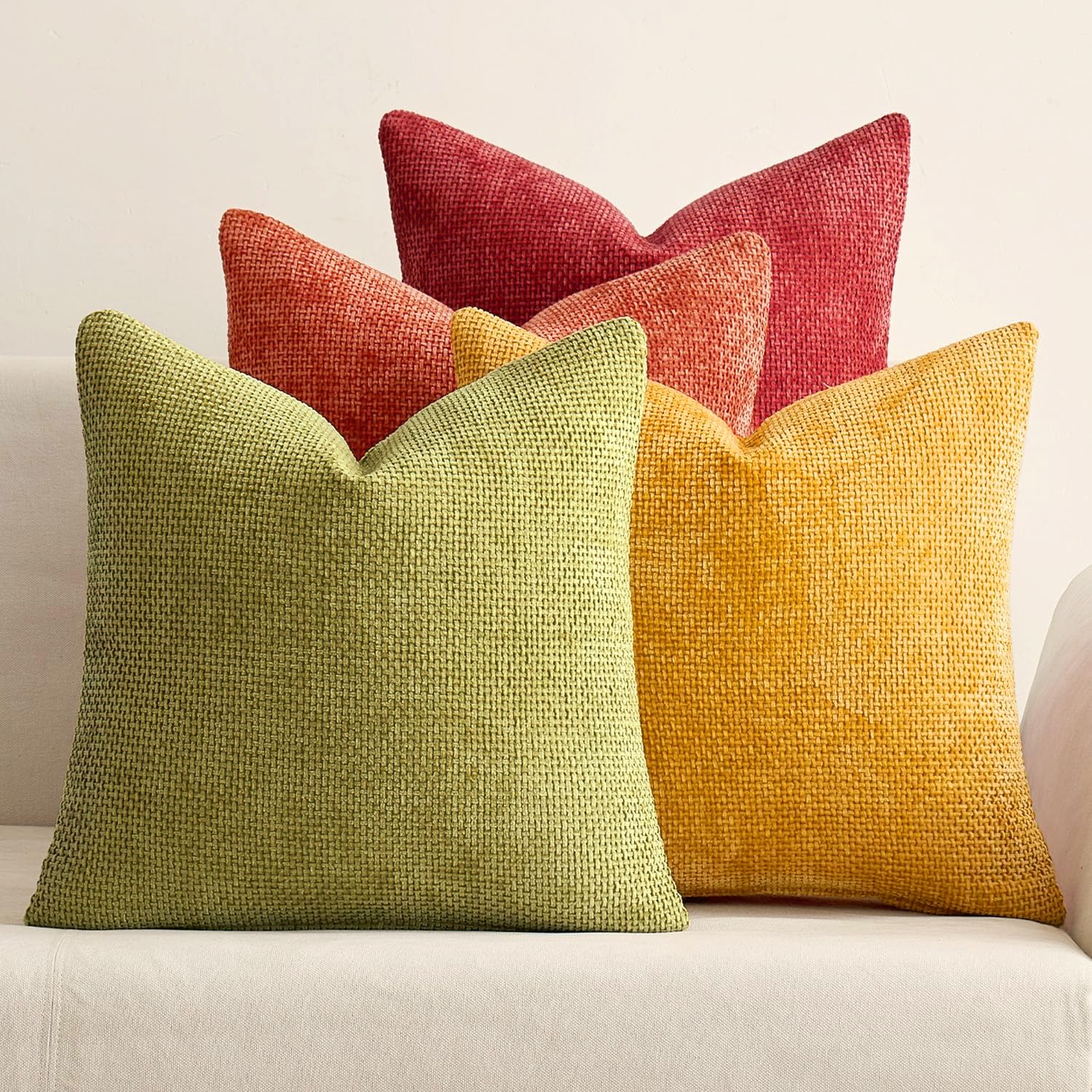 MIULEE Pack of 4 Couch Throw Pillow Covers 20x20 Inch Cream Soft Decorative Chenille Pillow Covers Farmhouse Accent Cushion Covers for Boho Spring Home Decor Sofa Bedroom Living Room