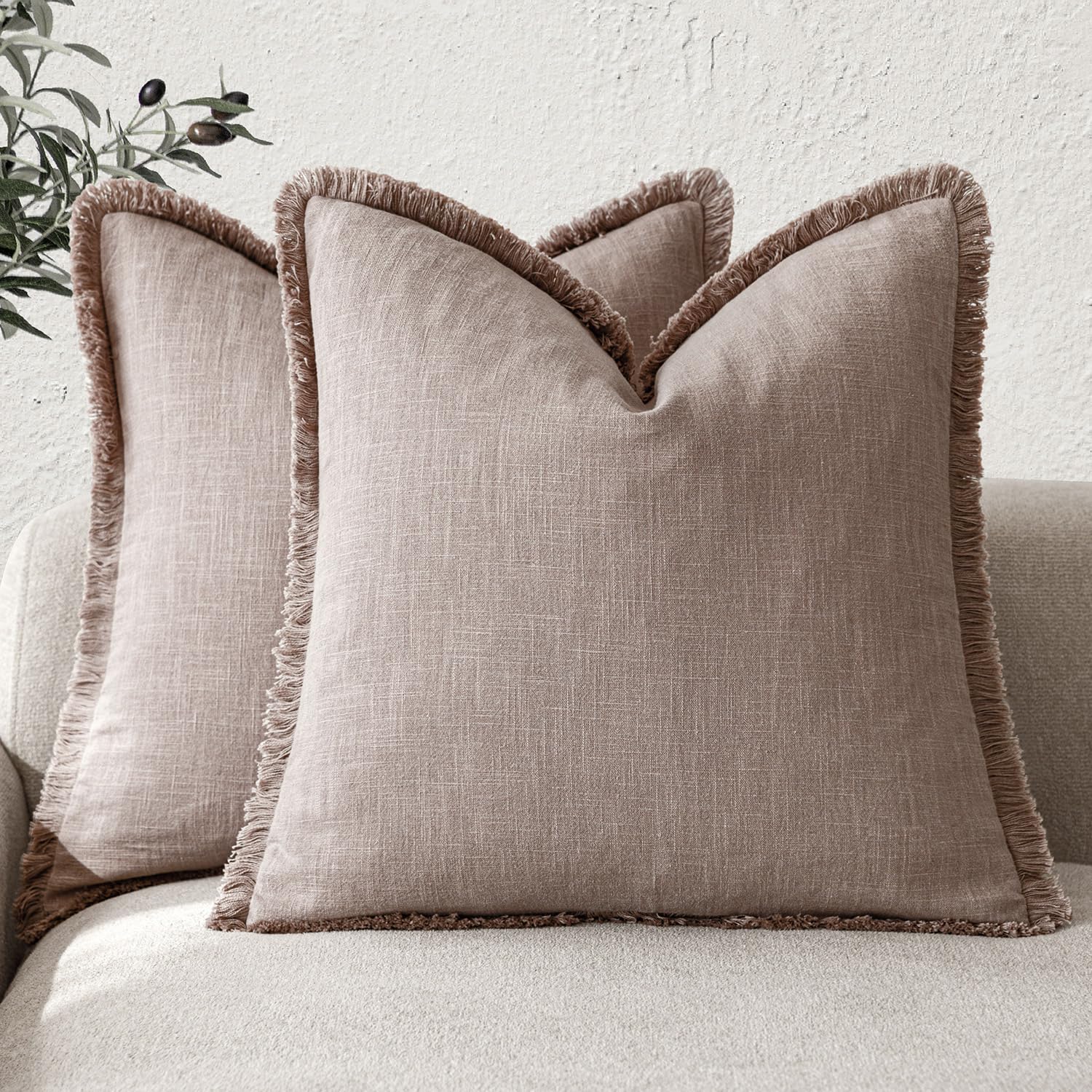 Foindtower Set of 2 Decorative Linen Fringe Throw Pillow Covers Boho Farmhouse Cushion Cover with Tassels Soft Accent Pillowcase for Couch Chair Sofa Bed Living Room Home Decor,20×20 Inch,Sky Blue