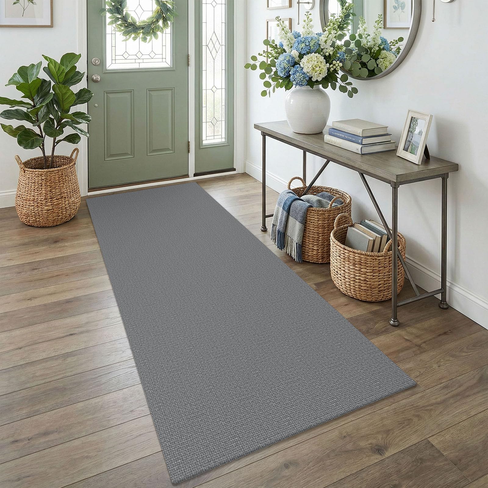 EARTHALL Washable Area Rug 4x6 Ft Non Slip Rugs for Entryway Braided Rubber Backed Bedroom Carpet Cotton Entry Rug Woven Floor Carpets for Bedroom Dining Room Living Room, Send/Beige