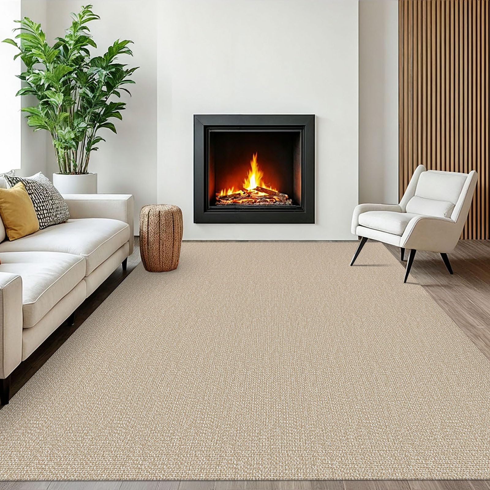 EARTHALL Washable Area Rug 4x6 Ft Non Slip Rugs for Entryway Braided Rubber Backed Bedroom Carpet Cotton Entry Rug Woven Floor Carpets for Bedroom Dining Room Living Room, Send/Beige