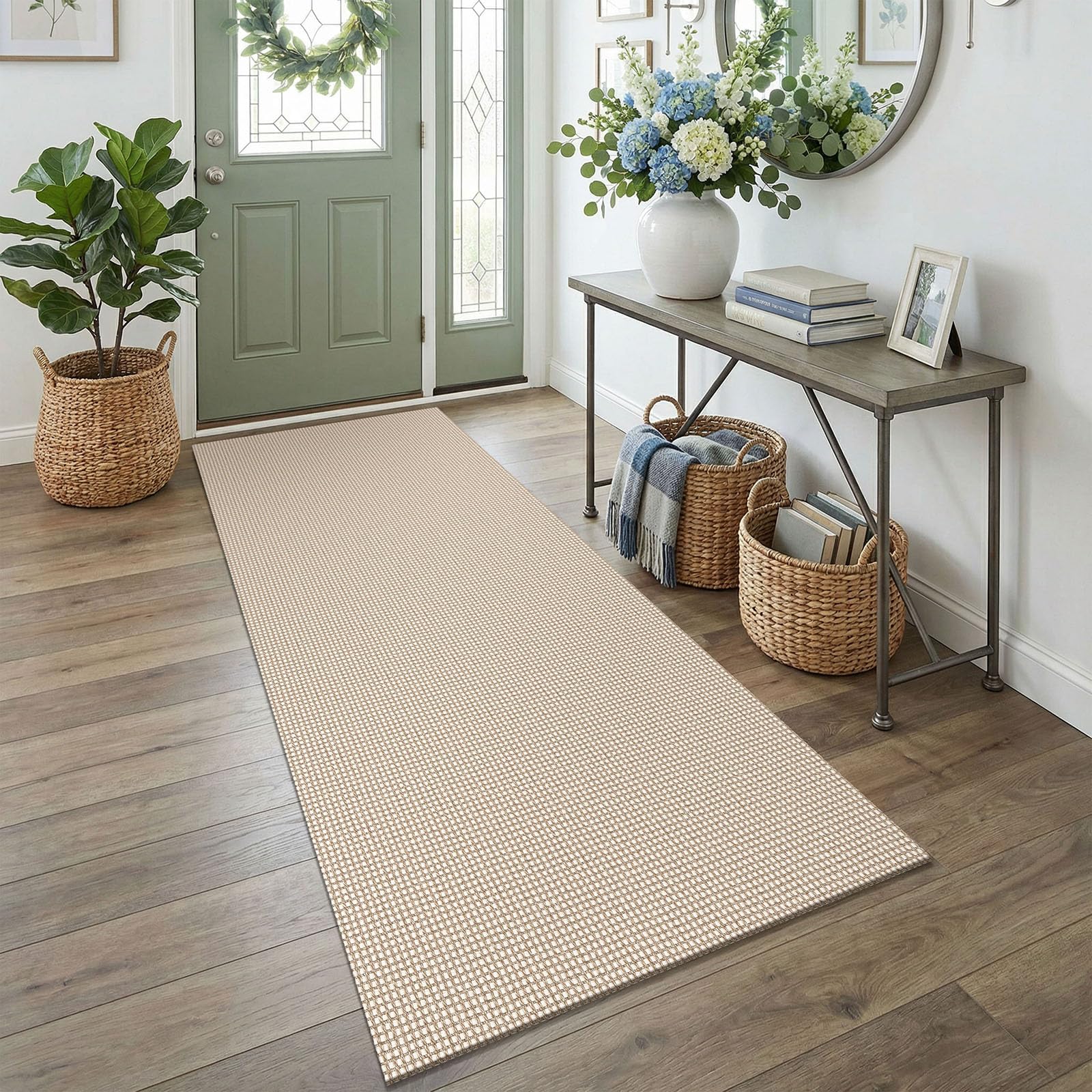EARTHALL Woven Area Rug 4x6 Ft Washable Rugs for Entryway Non Slip Braided Throw Rugs Bedroom Carpet Cotton Entry Rug Cotton Floor Carpets for Bedroom Dining Room Living Room, Orange/Tan/Brown