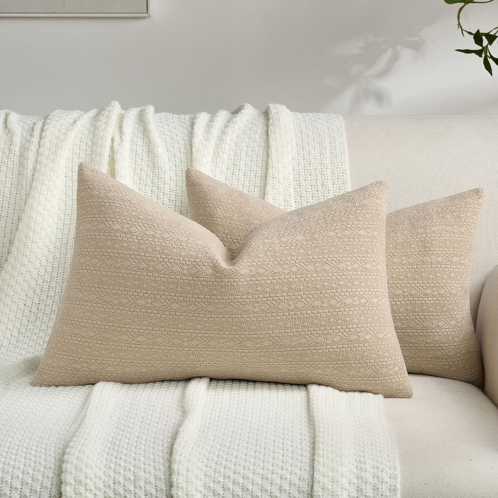 FUTEI Pack of 2 Solid Chenille Throw Pillow Covers 18x18 Inch Soft Farmhouse Decorative Accent Cushion Cases Modern Home Decor for Couch Living Room, Cream