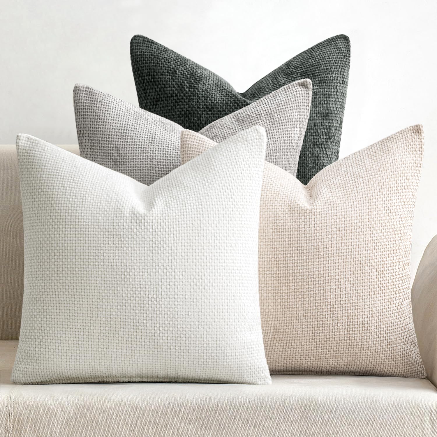 MIULEE Pack of 4 Couch Throw Pillow Covers 20x20 Inch Cream Soft Decorative Chenille Pillow Covers Farmhouse Accent Cushion Covers for Boho Spring Home Decor Sofa Bedroom Living Room