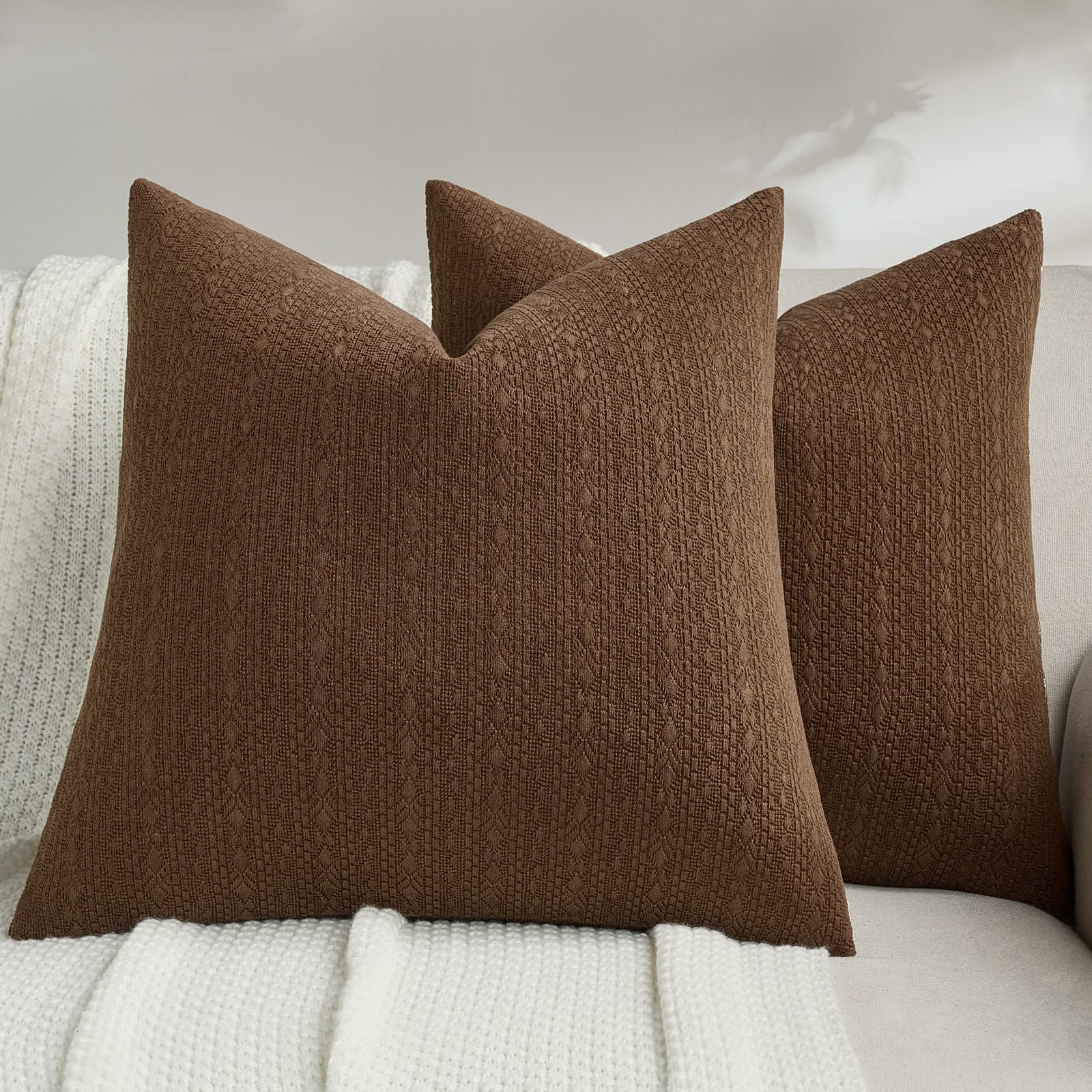 FUTEI Pack of 2 Solid Chenille Throw Pillow Covers 18x18 Inch Soft Farmhouse Decorative Accent Cushion Cases Modern Home Decor for Couch Living Room, Cream