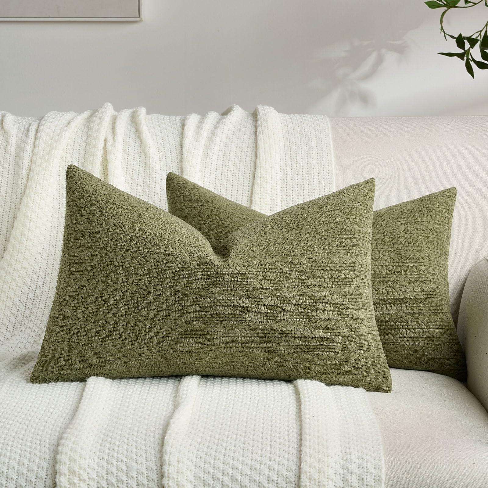 FUTEI Pack of 2 Solid Chenille Throw Pillow Covers 18x18 Inch Soft Farmhouse Decorative Accent Cushion Cases Modern Home Decor for Couch Living Room, Cream