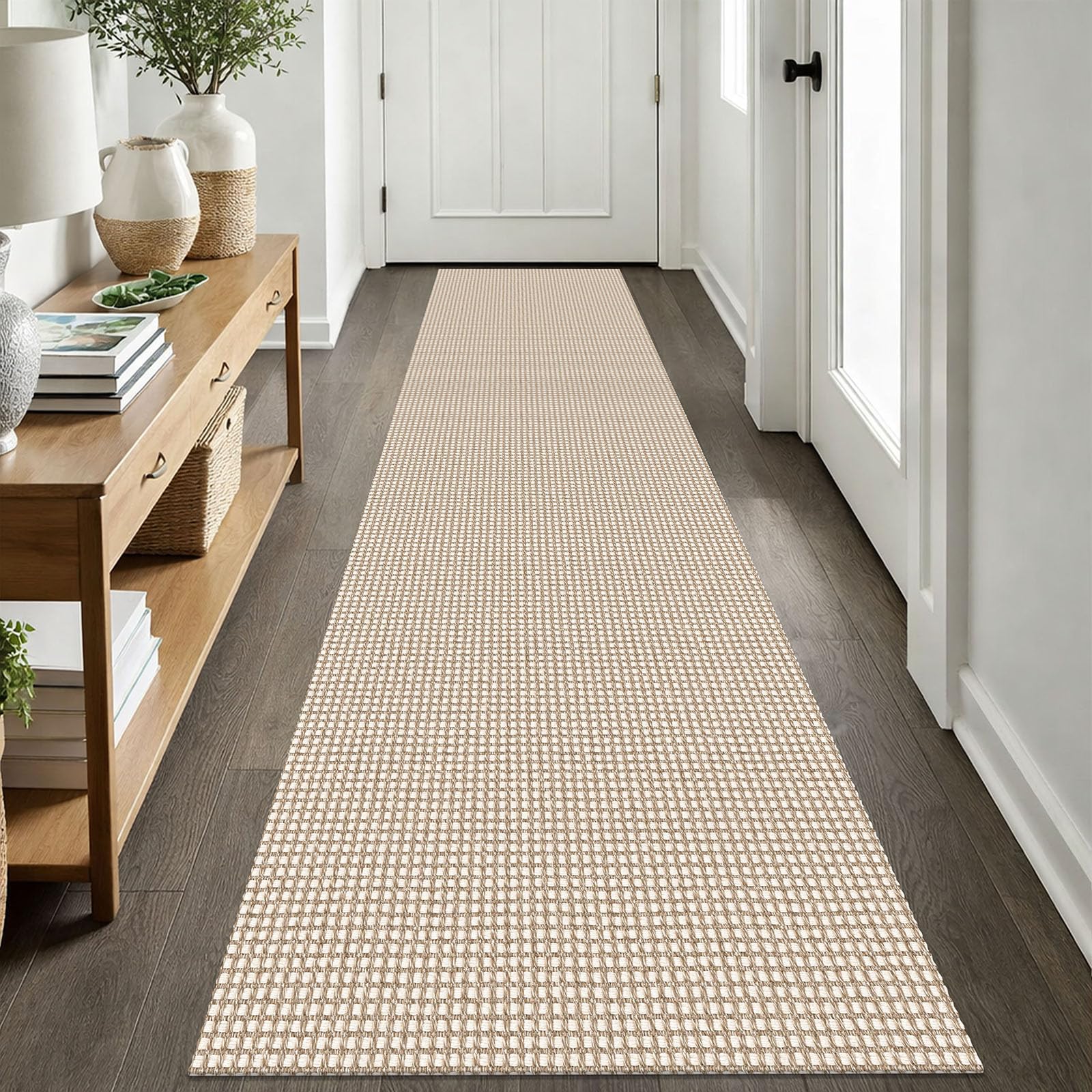 EARTHALL Woven Area Rug 4x6 Ft Washable Rugs for Entryway Non Slip Braided Throw Rugs Bedroom Carpet Cotton Entry Rug Cotton Floor Carpets for Bedroom Dining Room Living Room, Orange/Tan/Brown