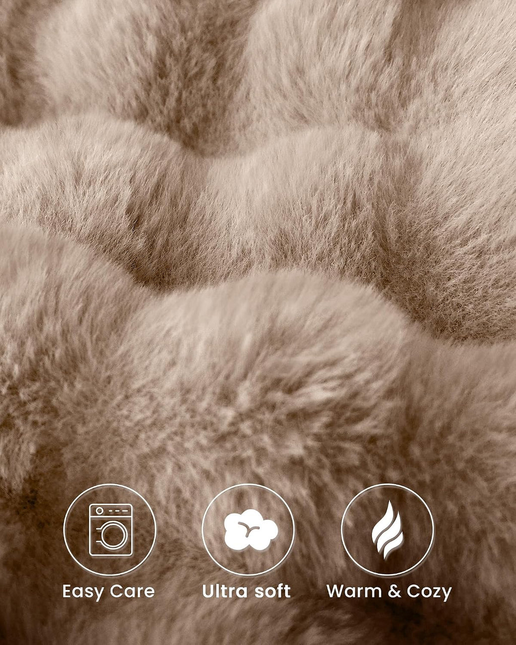 Ultra Soft Cozy Faux Fur Throw Blanket, Fuzzy Plush Thick Bubble Blanket, Oversize Luxury Fluffy Blanket for Couch, Sofa, Bedroom, and Living Room, 50x60 Inches, Light Brown