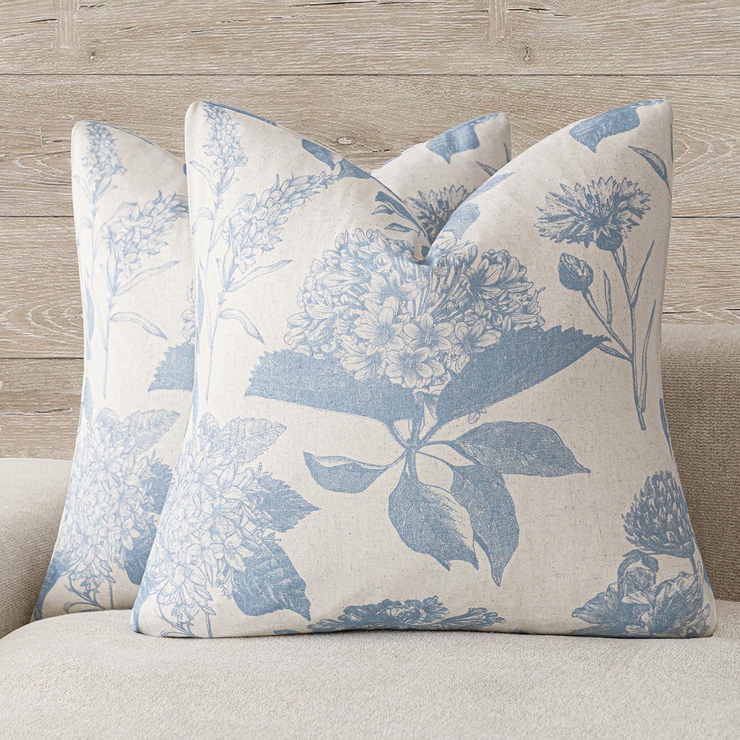 Foindtower Set of 2 Linen Floral Throw Pillow Covers Neutral Vintage Print Decorative Cushion Covers Farmhouse Boho Home Decor for Sofa Chair Couch Bedroom Living Room,22×22 Inch,Sage Green