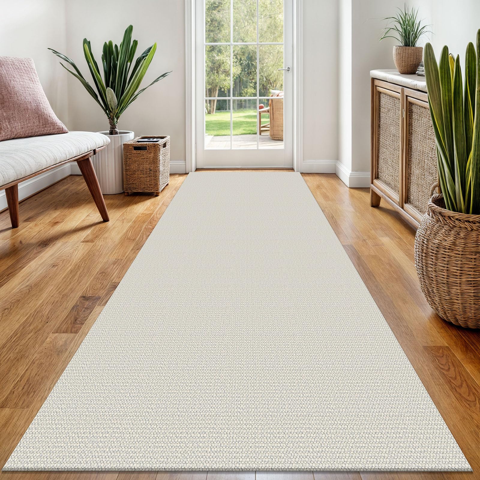 EARTHALL Washable Area Rug 4x6 Ft Non Slip Rugs for Entryway Braided Rubber Backed Bedroom Carpet Cotton Entry Rug Woven Floor Carpets for Bedroom Dining Room Living Room, Send/Beige