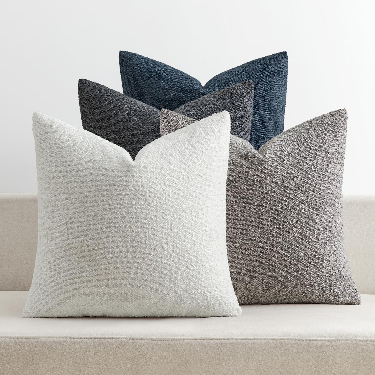 MIULEE Pack of 4 Decorative Textured Boucle Throw Pillow Covers 20x20 Inch Neutral Brown Accent Solid Pillow Cases Couch Cushion Covers for Modern Farmhouse Boho Chair Sofa Bed Livingroom Home Decor