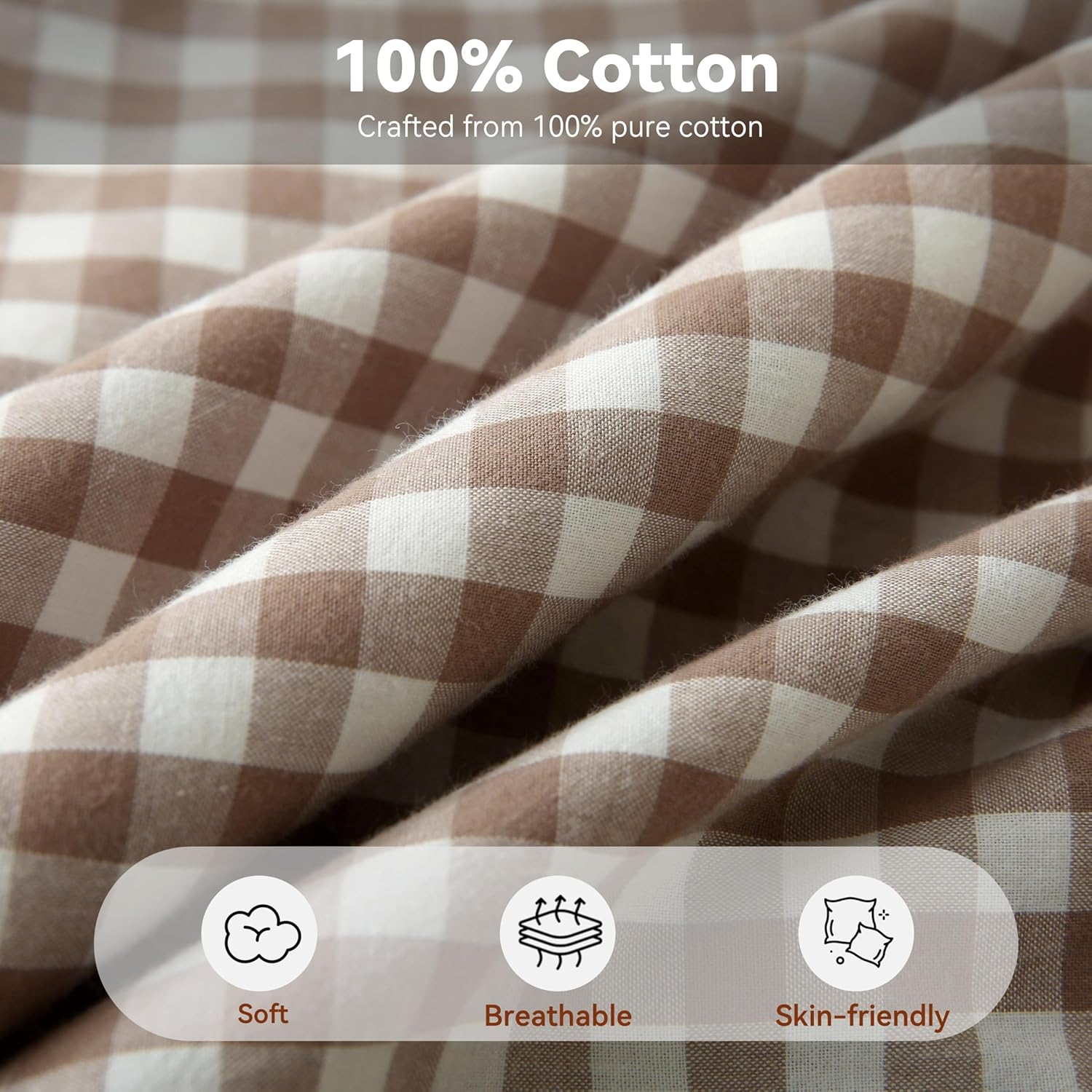 18x18 Taupe White Checkered Cotton Pillow Covers Ruffle Trim Zipper Decor Cushion Cases Set of 2