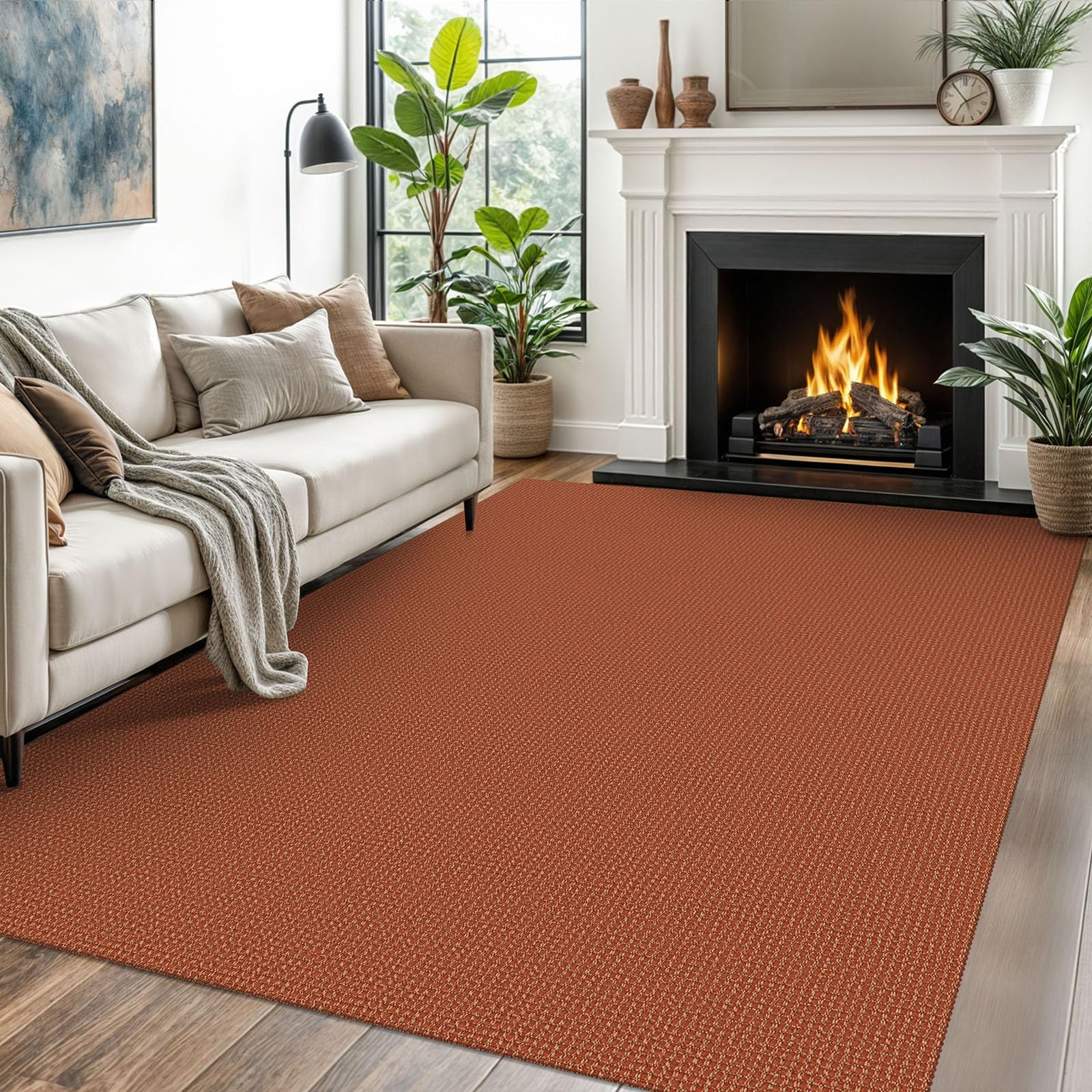EARTHALL Woven Area Rug 4x6 Ft Washable Rugs for Entryway Non Slip Braided Throw Rugs Bedroom Carpet Cotton Entry Rug Cotton Floor Carpets for Bedroom Dining Room Living Room, Orange/Tan/Brown