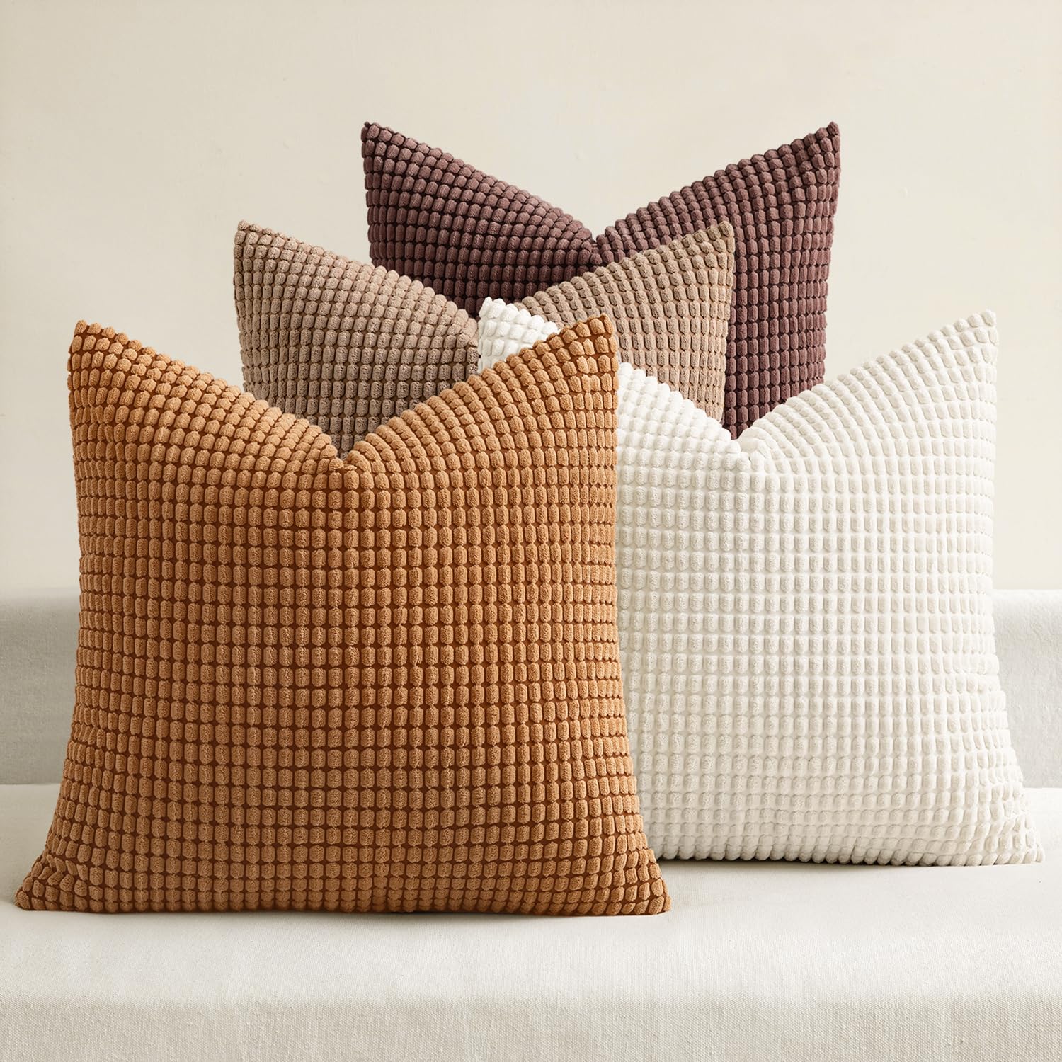 MIULEE Timeless Neutral Pillow Covers 18x18 Inch Set of 4 Mid Century Modern Grey Throw Pillows Rustic Corduroy Couch Pillowcases Nordic Home Decor for Sofa Living Room Bed