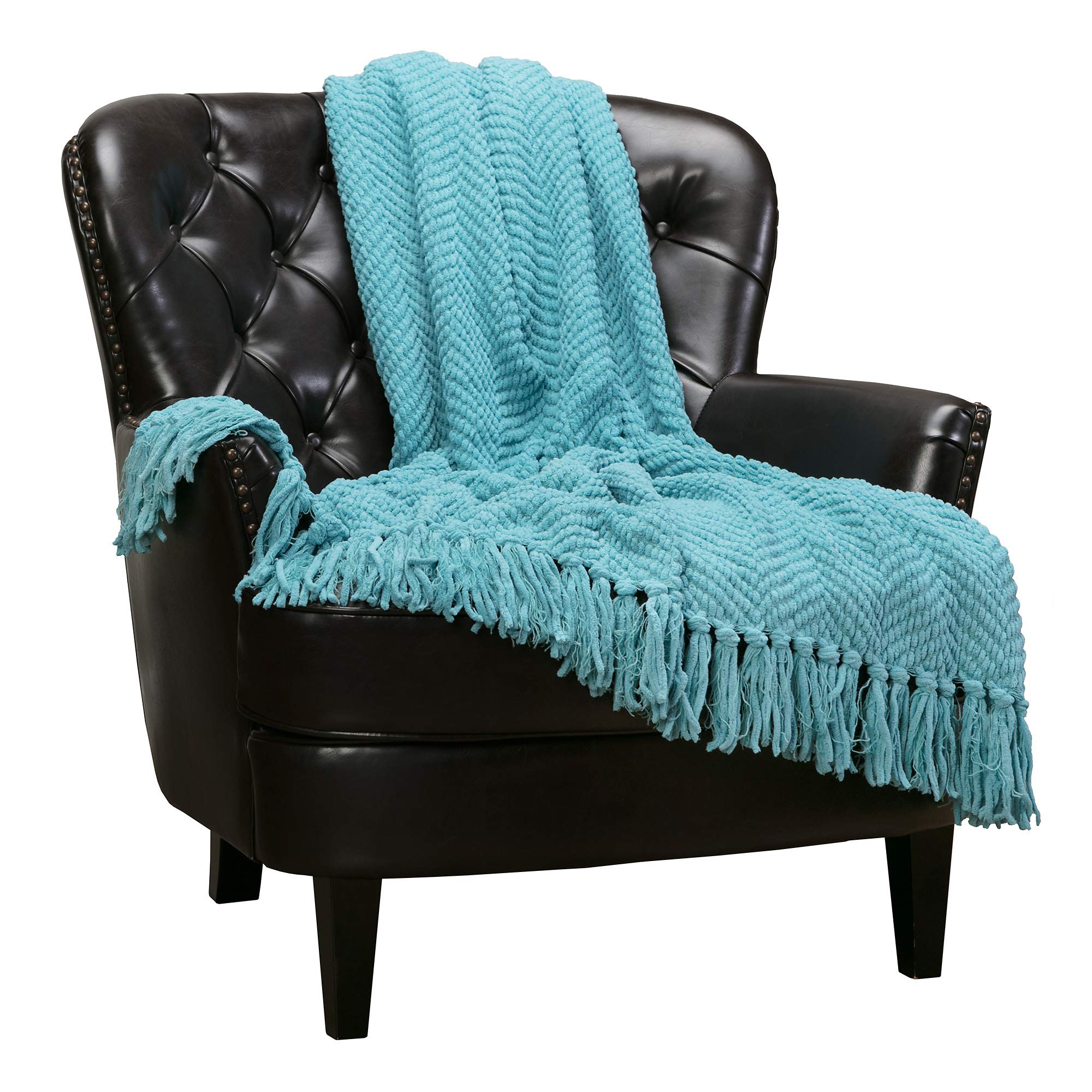 Chanasya Premium Textured Knit Throw Blanket with Tassels - Soft, Cozy Blanket for Couch, Bed, Living Room - 50" x 65” - Tan Sage