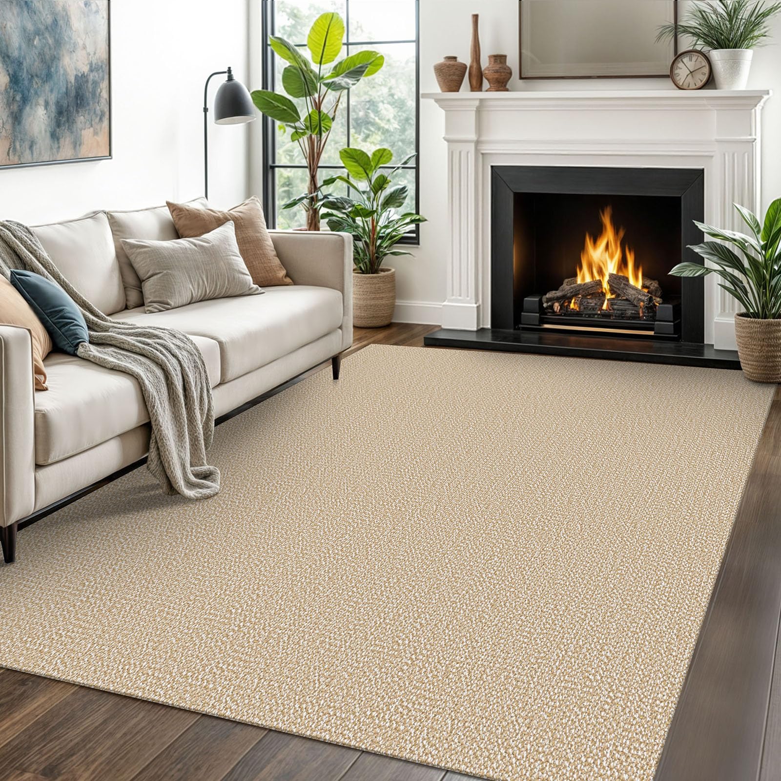 EARTHALL Washable Area Rug 4x6 Ft Non Slip Rugs for Entryway Braided Rubber Backed Bedroom Carpet Cotton Entry Rug Woven Floor Carpets for Bedroom Dining Room Living Room, Send/Beige