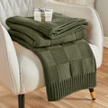 CozeCube Check Knit Throw Blanket, Olive Green Checkered Throw for Couch, Decorative Christmas Soft Cozy Warm Knitted Blanket for Bed Sofa Living Room, 50"X60"