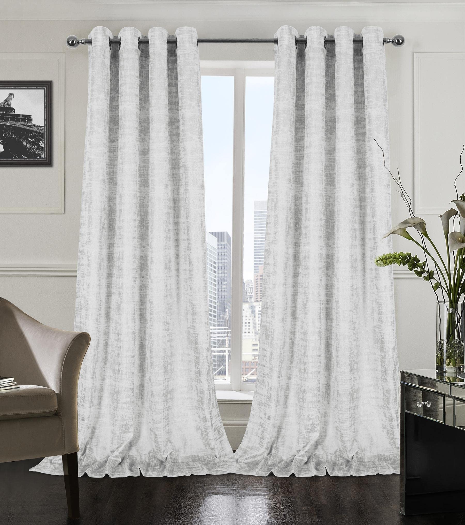 Mocha Velvet 108" Long Curtains with Gold Foil Print Set of 2 Luxury Window Treatments