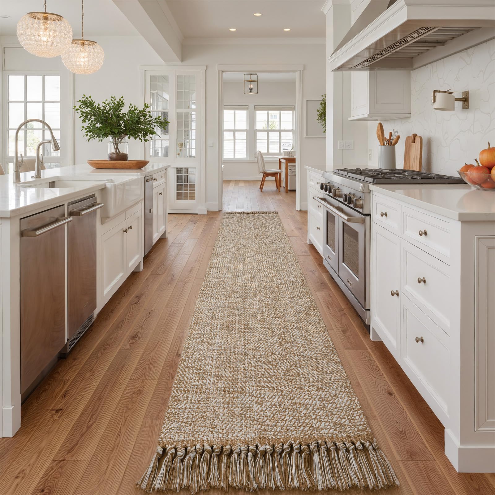 Collive Comfy Area Rug 4' x 6', Tan/Cream Woven Cotton Bedroom Rugs, Modern Indoor Accent Rug Floor Carpet with Tassel for Living Room, Nursery Room, Dining Room, Bedside, Office, Patio Decor