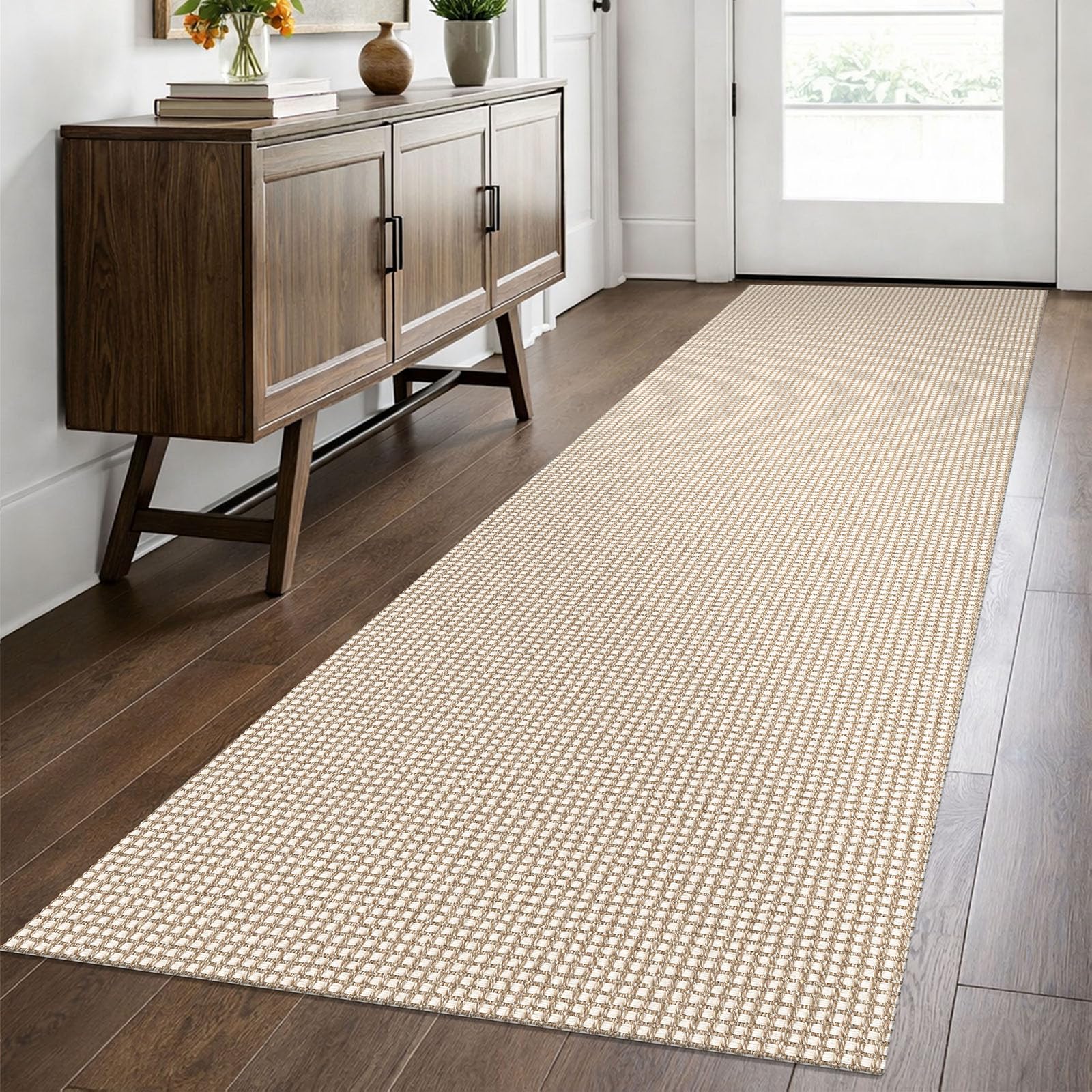 EARTHALL Woven Area Rug 4x6 Ft Washable Rugs for Entryway Non Slip Braided Throw Rugs Bedroom Carpet Cotton Entry Rug Cotton Floor Carpets for Bedroom Dining Room Living Room, Orange/Tan/Brown