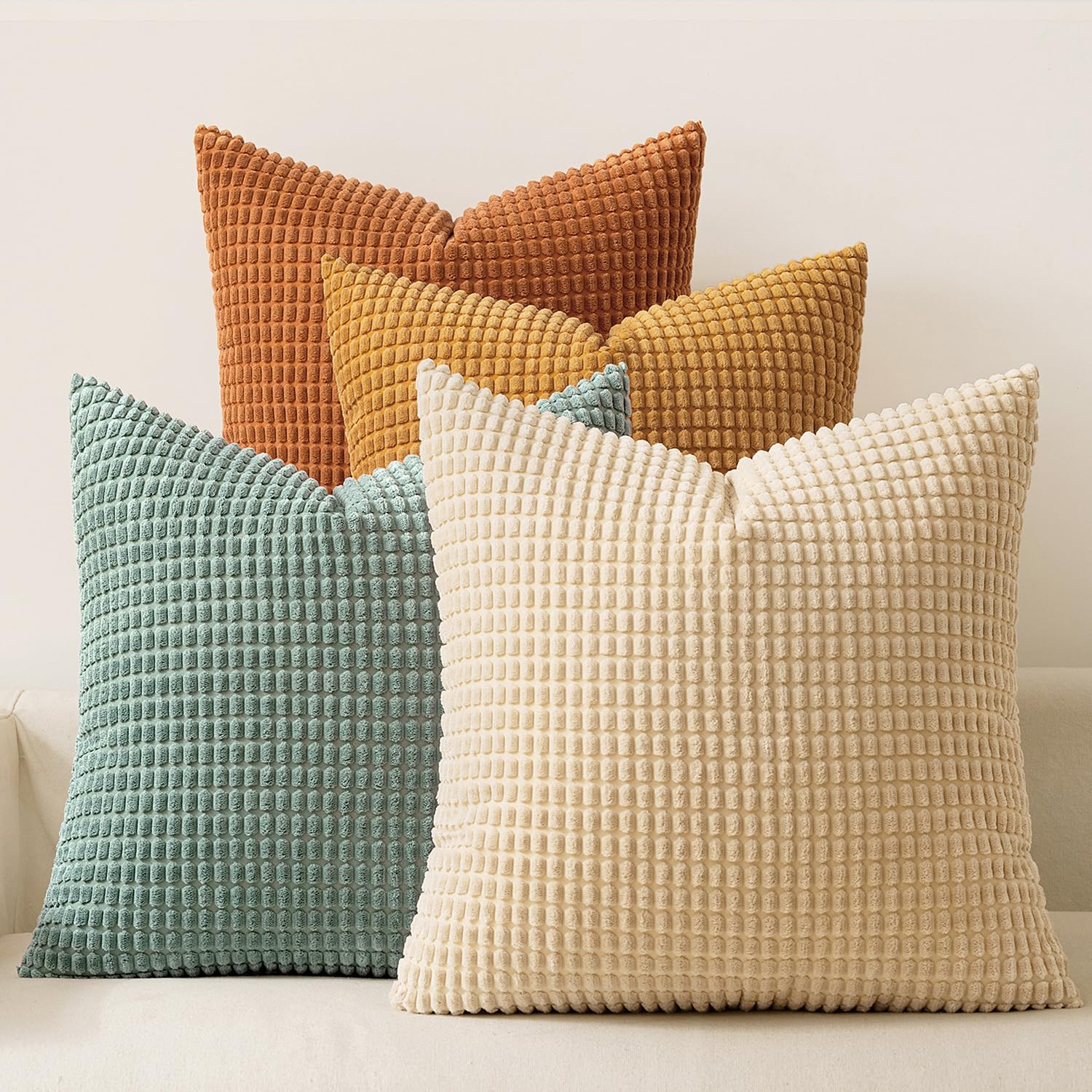 MIULEE Timeless Neutral Pillow Covers 18x18 Inch Set of 4 Mid Century Modern Grey Throw Pillows Rustic Corduroy Couch Pillowcases Nordic Home Decor for Sofa Living Room Bed