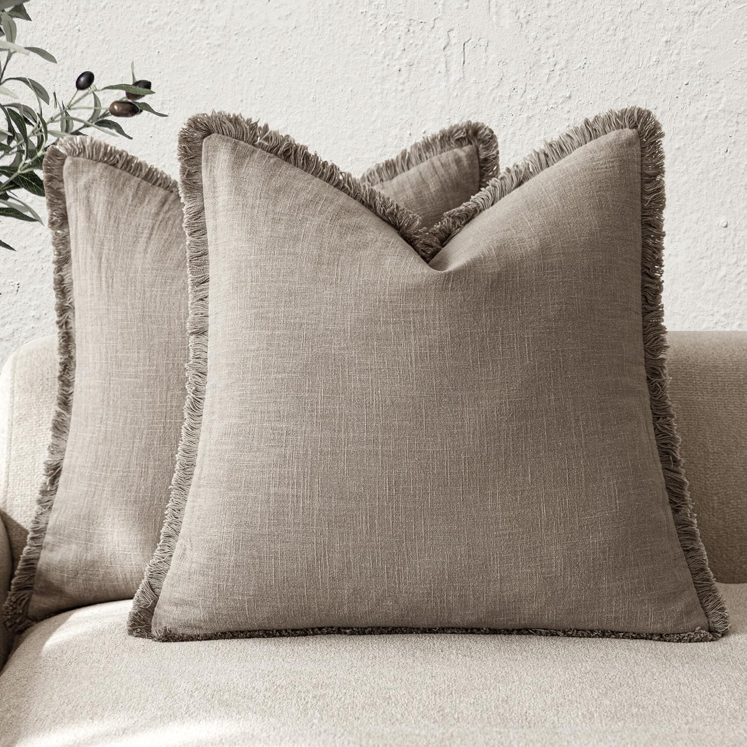 Foindtower Set of 2 Decorative Linen Fringe Throw Pillow Covers Boho Farmhouse Cushion Cover with Tassels Soft Accent Pillowcase for Couch Chair Sofa Bed Living Room Home Decor,20×20 Inch,Sky Blue