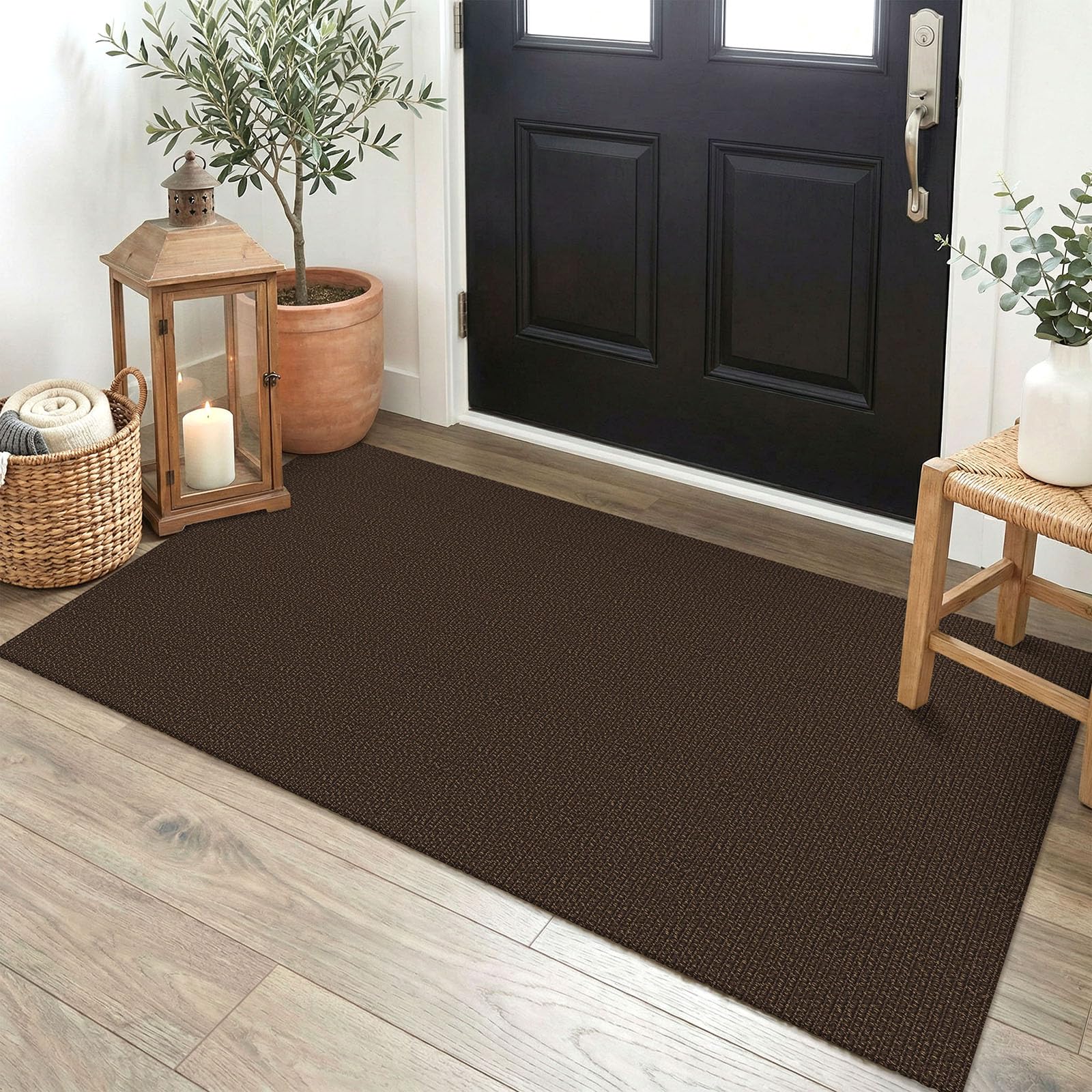 EARTHALL Washable Area Rug 4x6 Ft Non Slip Rugs for Entryway Braided Rubber Backed Bedroom Carpet Cotton Entry Rug Woven Floor Carpets for Bedroom Dining Room Living Room, Send/Beige