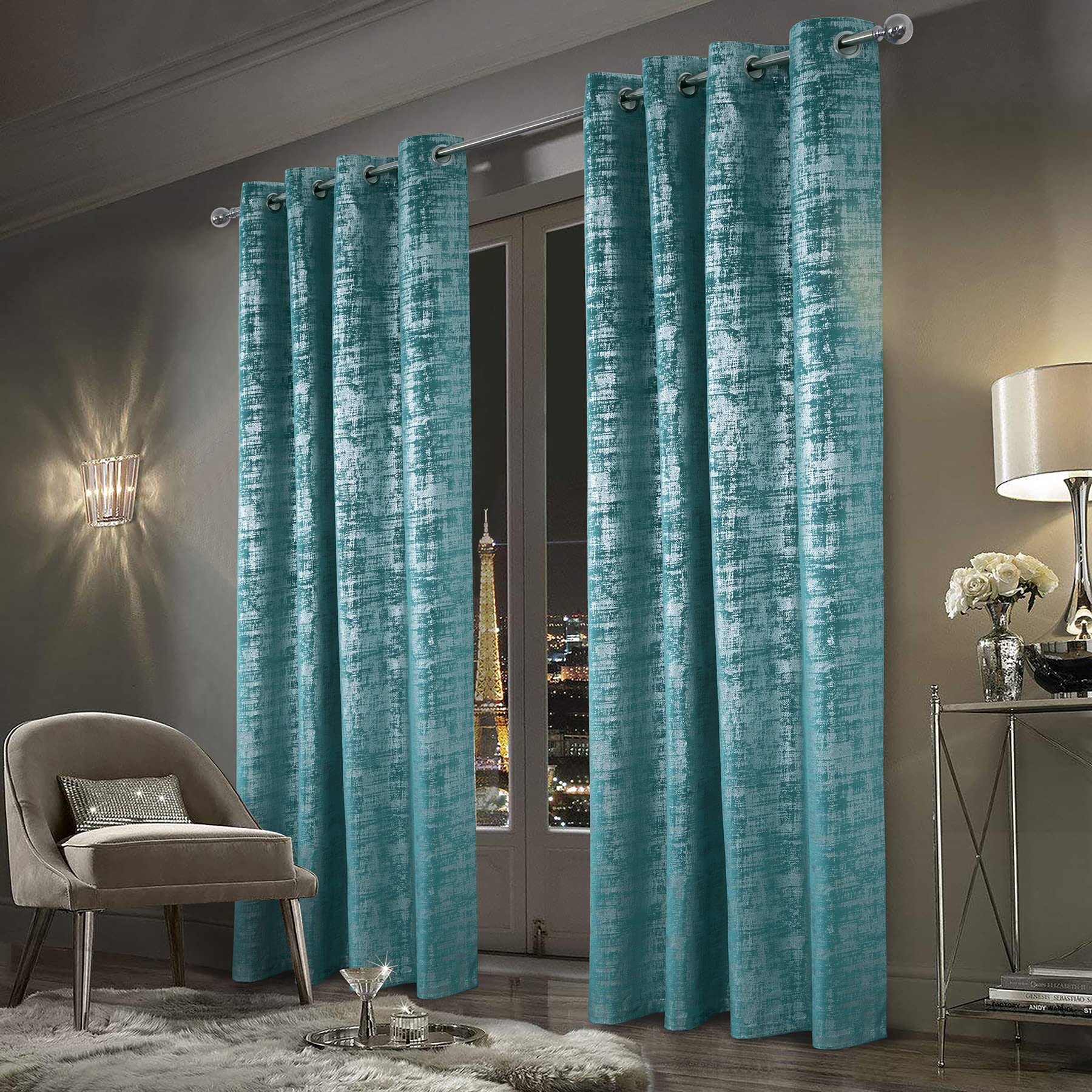 Mocha Velvet 108" Long Curtains with Gold Foil Print Set of 2 Luxury Window Treatments