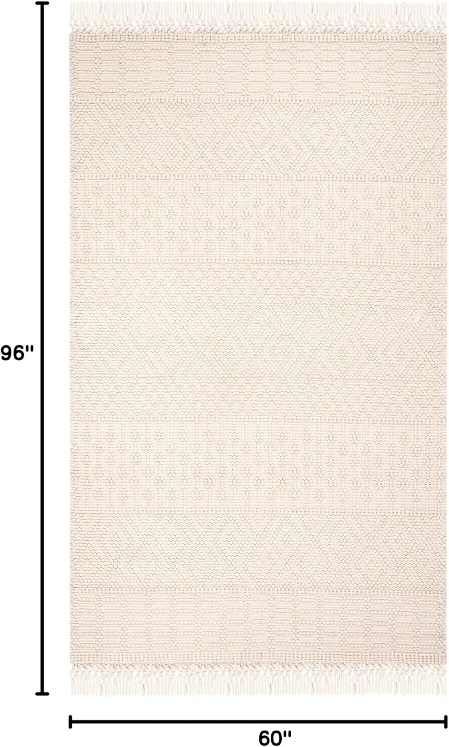 SAFAVIEH Natura Collection Area Rug - 5' x 8', Ivory, Handmade Moroccan Boho Wool Fringe, Ideal for High Traffic Areas in Living Room, Bedroom (NAT852B)