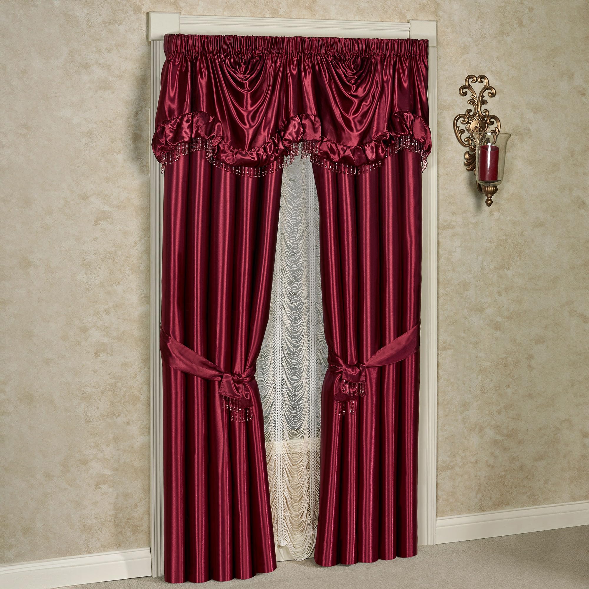 Touch of Class Portia Luxury Window Treatment | Rich Smoky Topaz | Premier Smooth Polyester Satin Elegant 2 Piece Lined Window Drapery Set with Empire Valance and 84 Inch Long Curtain Pair