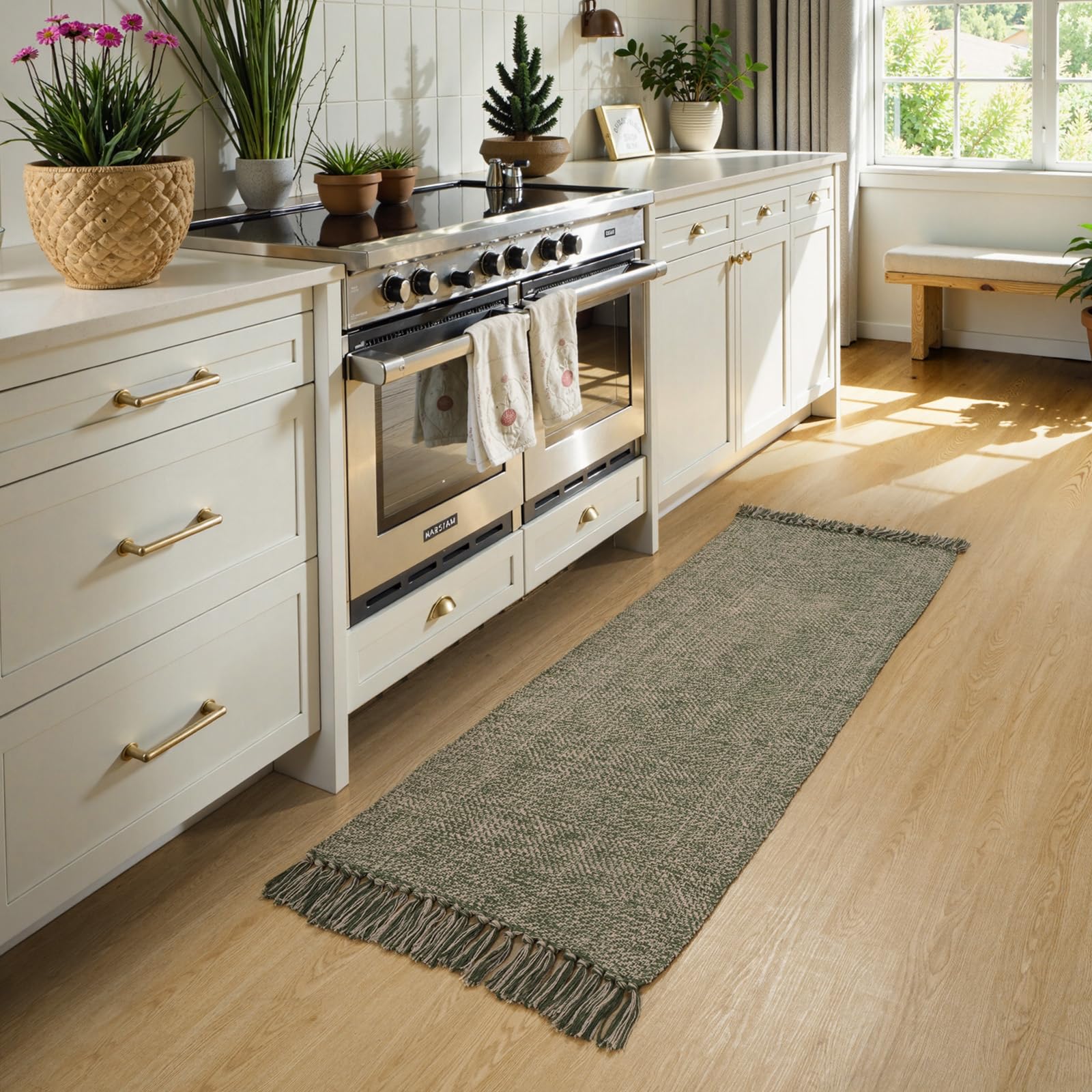 Collive Comfy Area Rug 4' x 6', Tan/Cream Woven Cotton Bedroom Rugs, Modern Indoor Accent Rug Floor Carpet with Tassel for Living Room, Nursery Room, Dining Room, Bedside, Office, Patio Decor